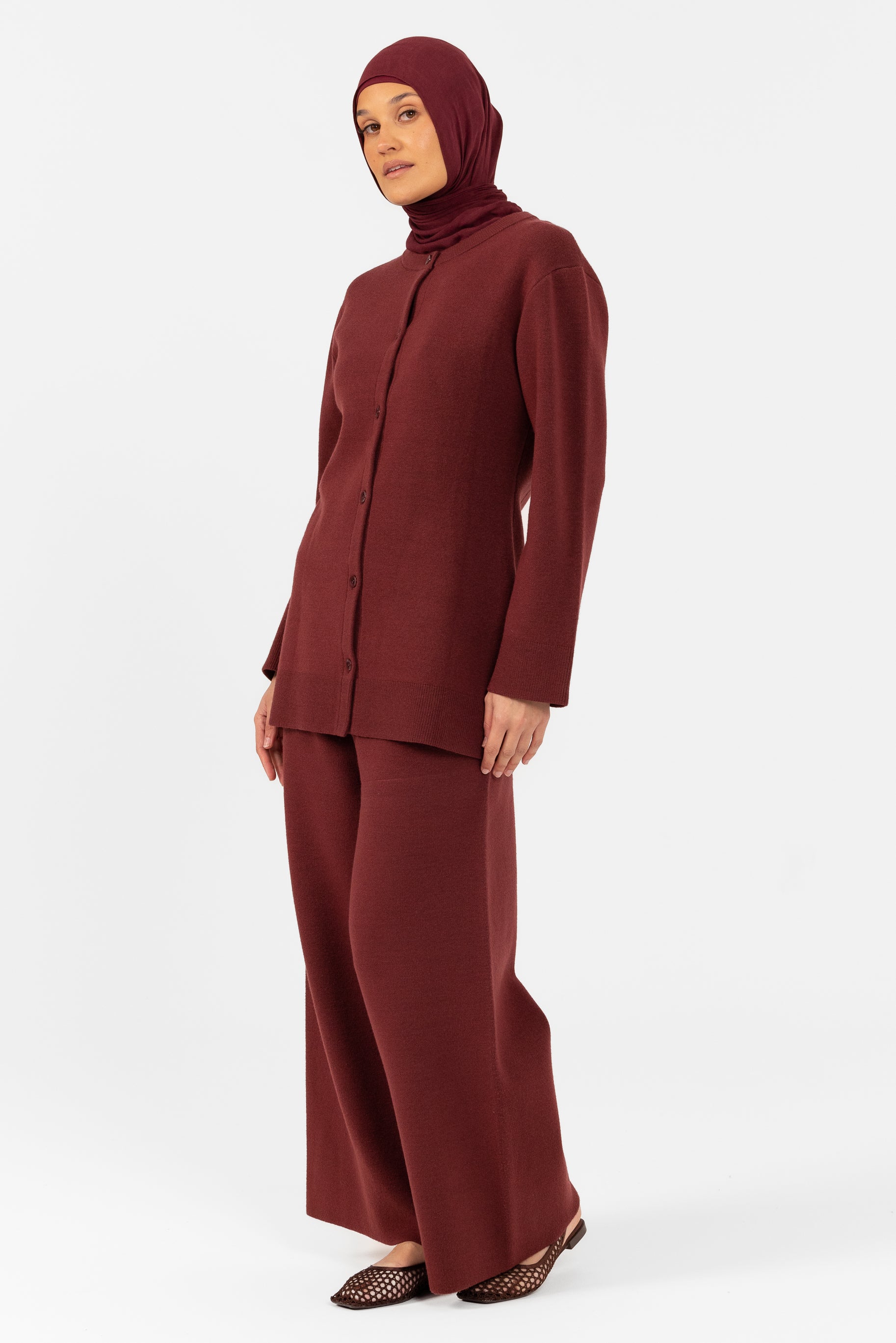 Marea Knit Wide Leg Pants - Burgundy
