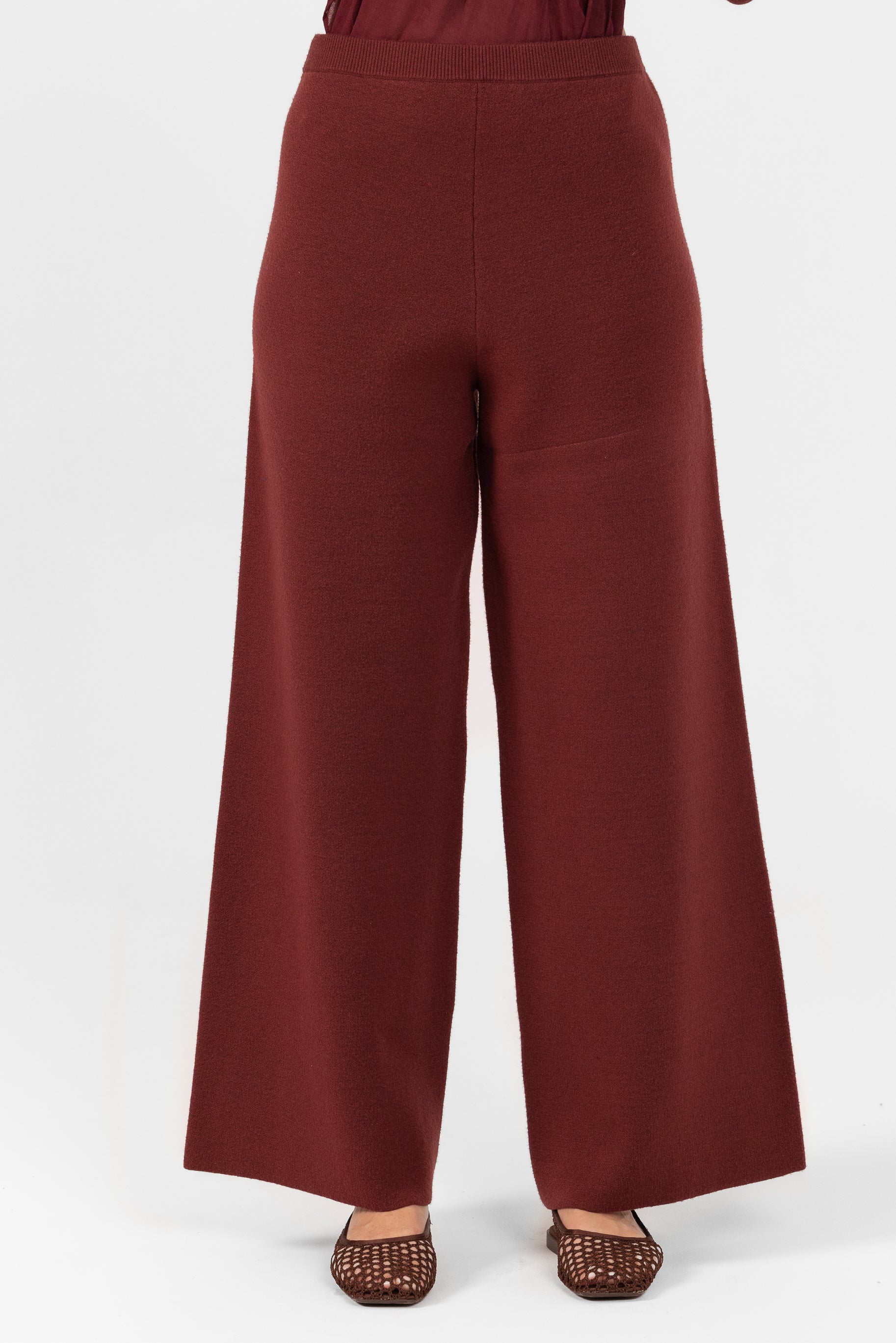 Marea Knit Wide Leg Pants - Burgundy