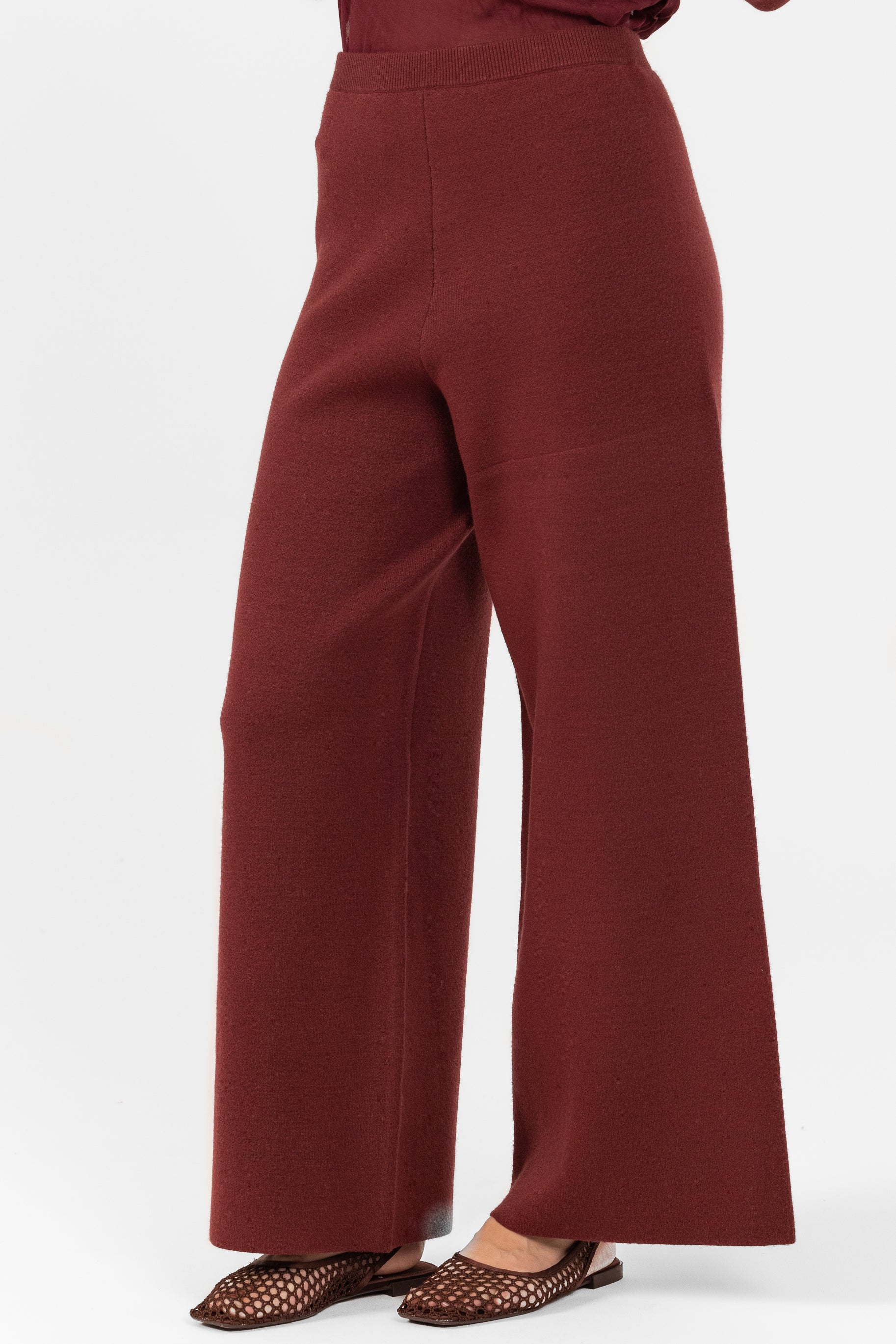 Marea Knit Wide Leg Pants - Burgundy