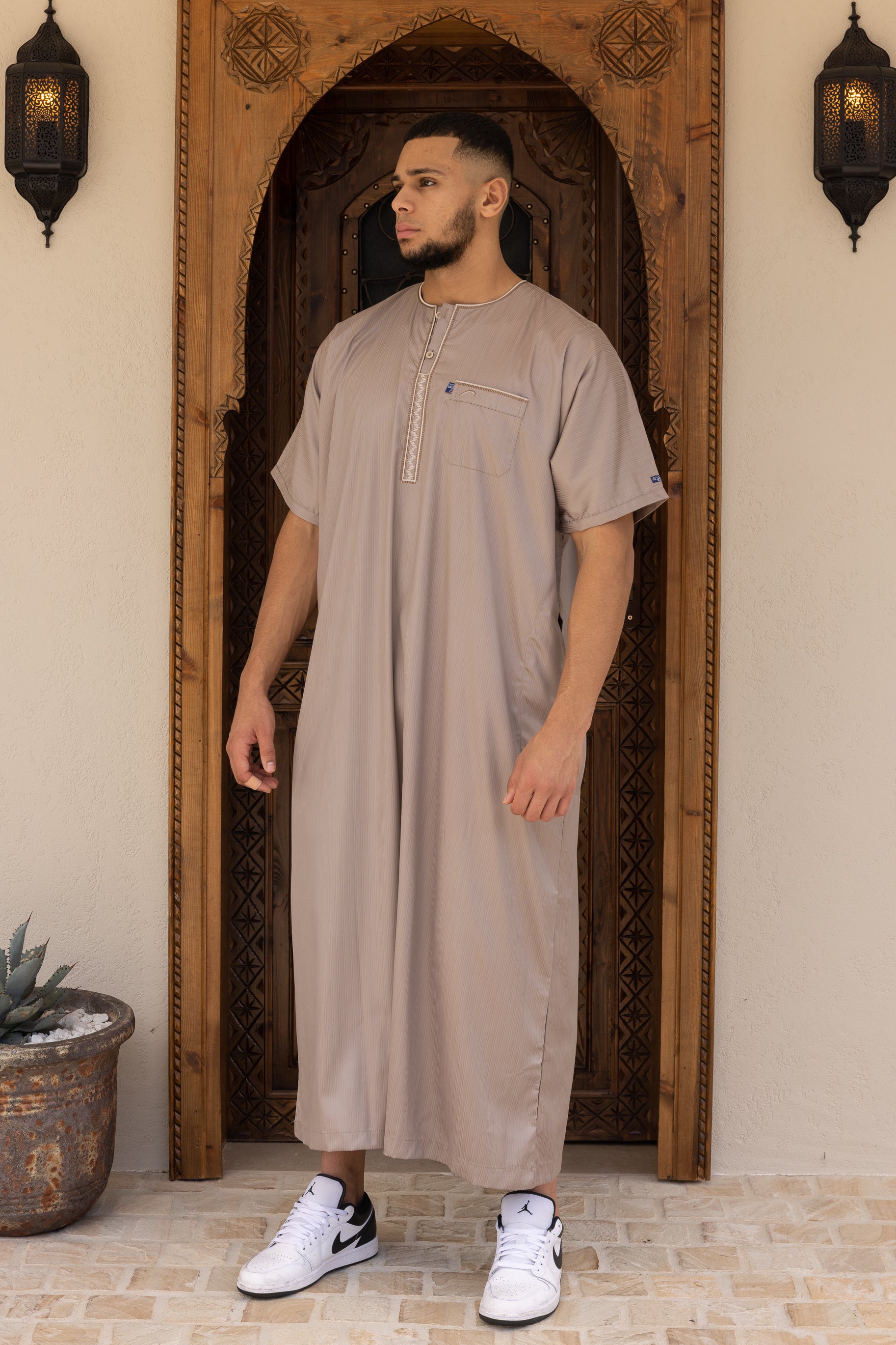 Men's Ikaf Polyester Short Sleeve Abaya - Beige