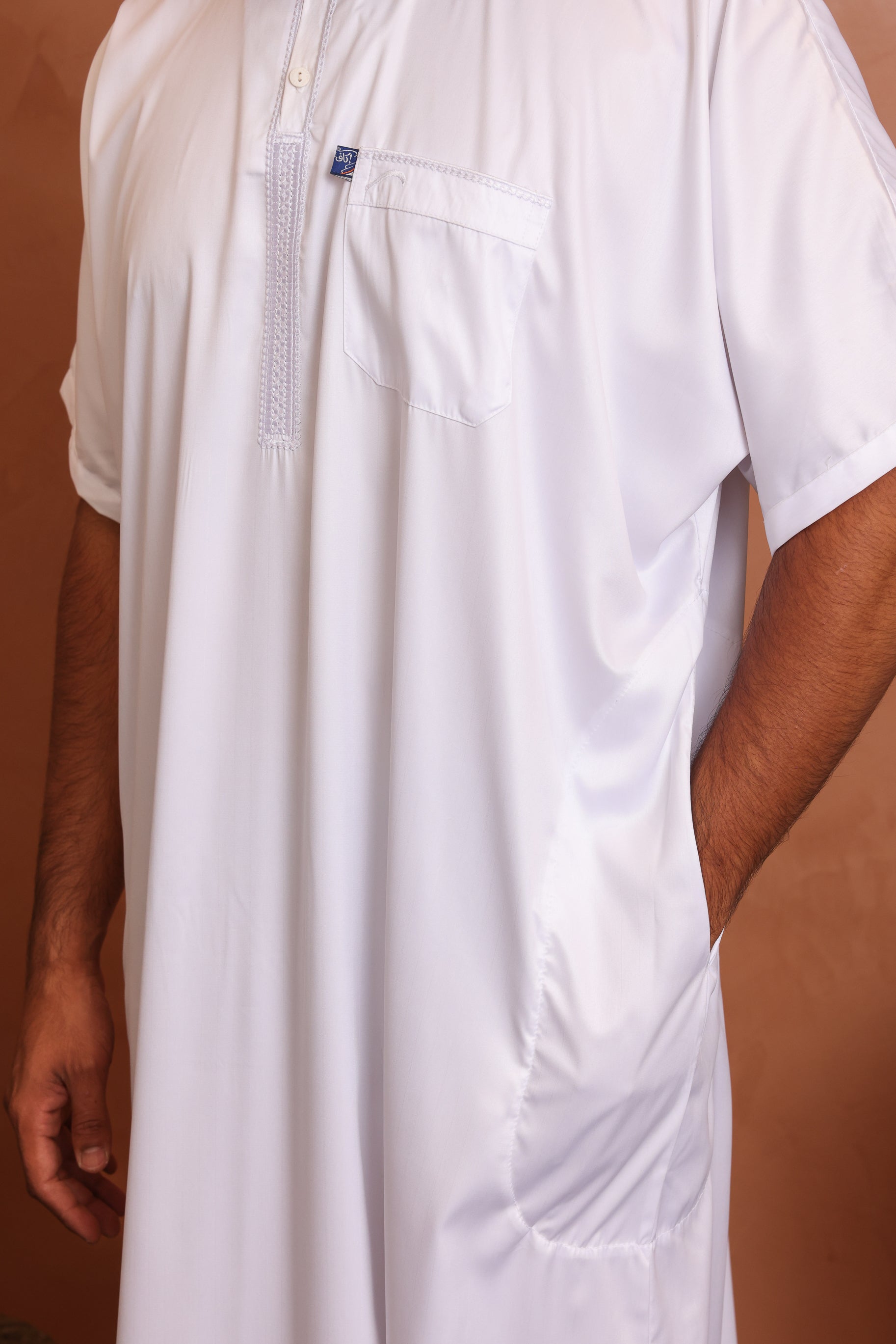 Mens Ikaf Polyester Short Sleeve Abaya - White