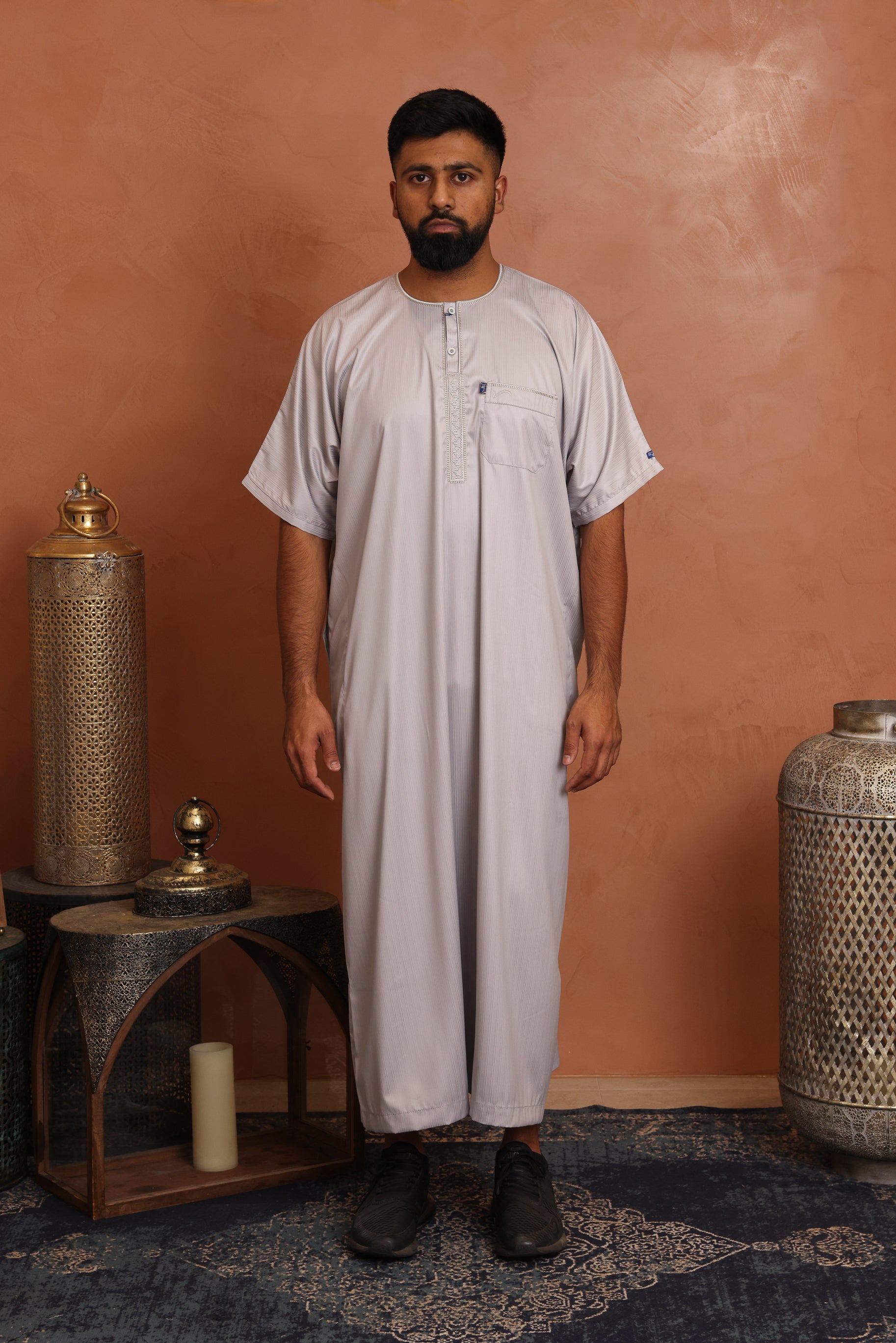 Men's Ikaf Polyester Short Sleeve Abaya - Grey