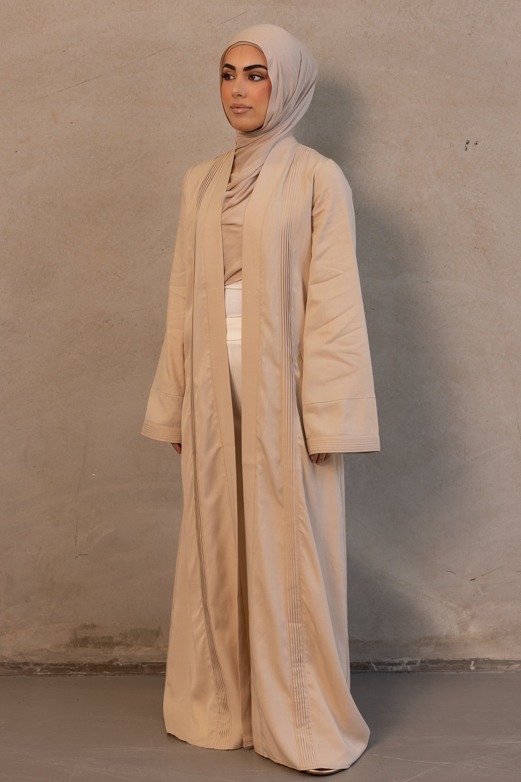 Tencel Pleated Open Abaya - Taupe