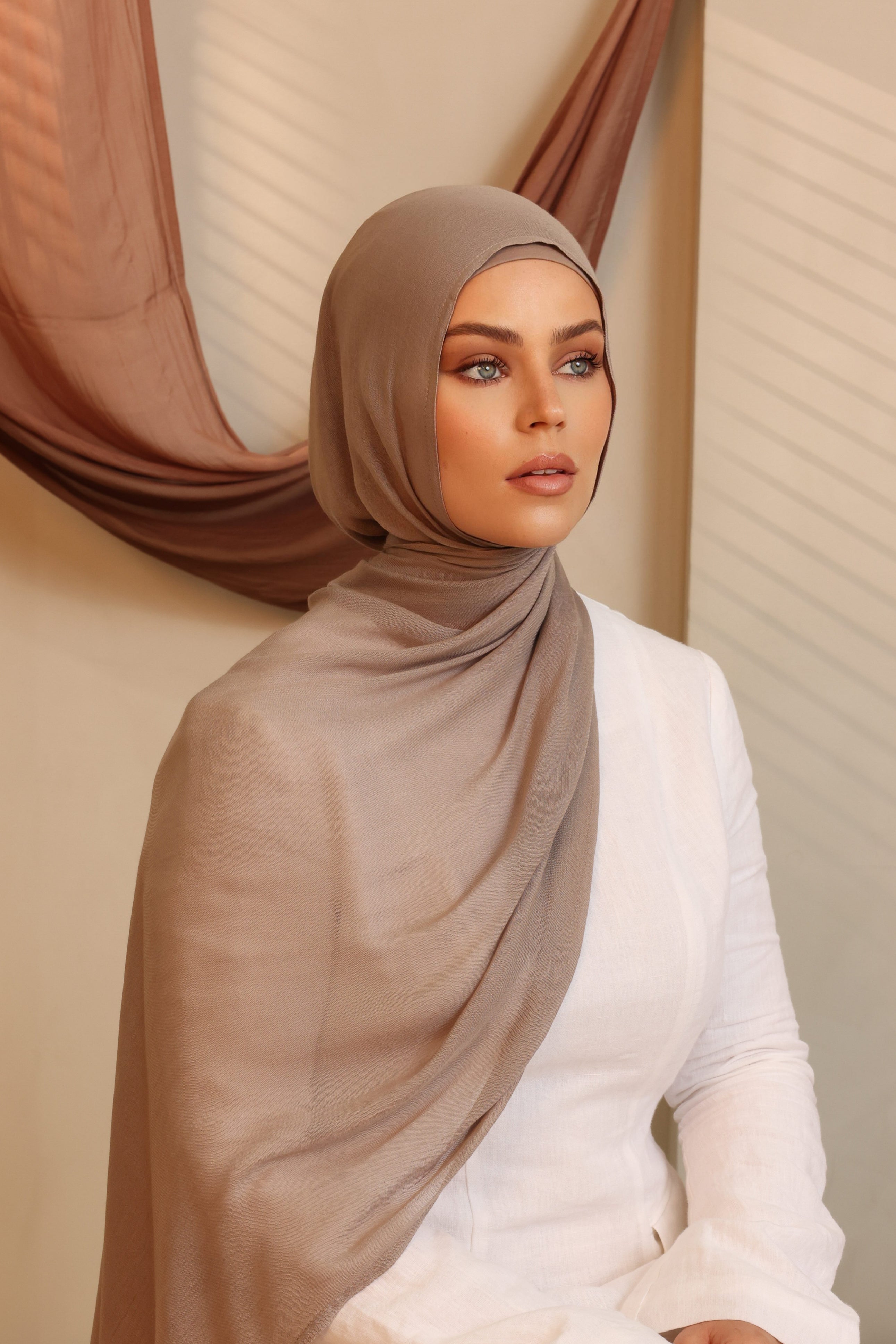 Double Stitched Modal Hijab Set - Fossil