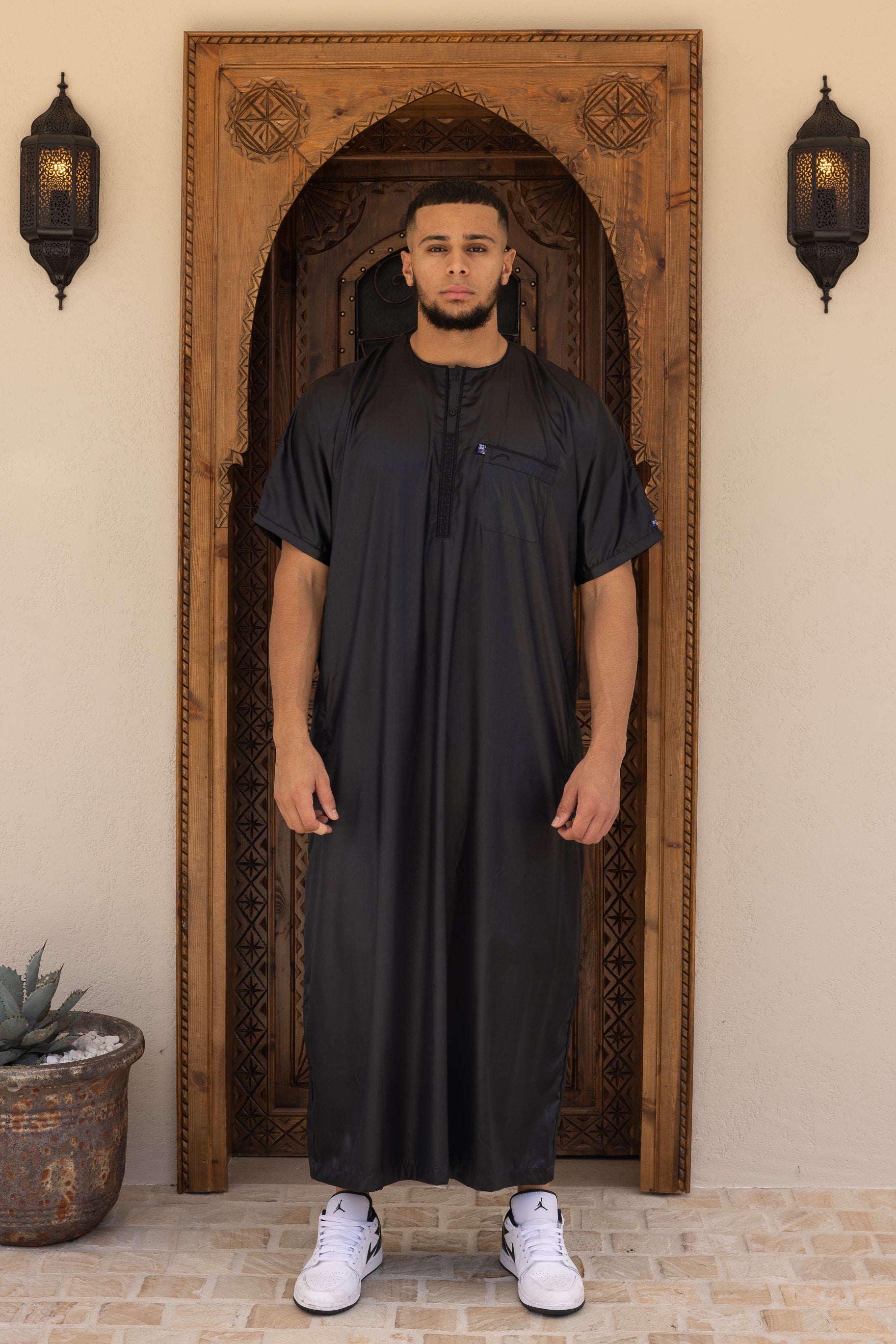 Mens Ikaf Polyester Short Sleeve Abaya - Black