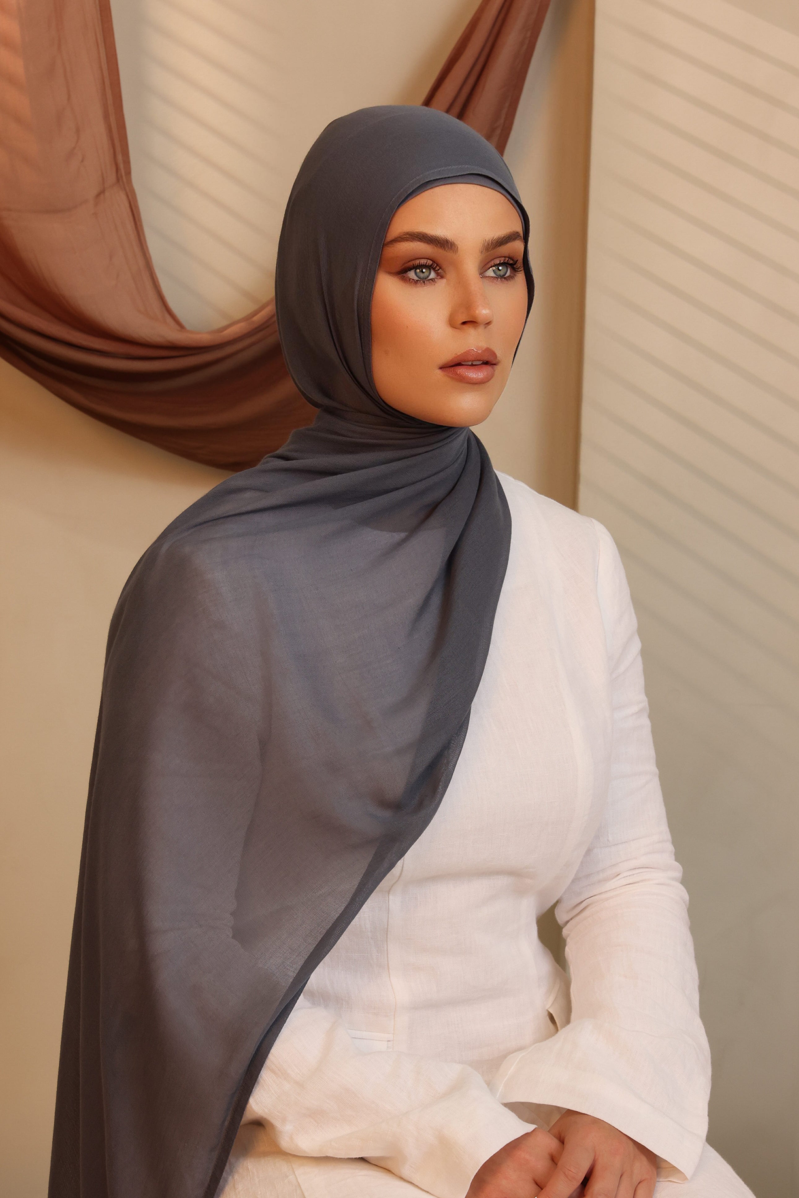 Double Stitched Modal Hijab Set - Blue Granite