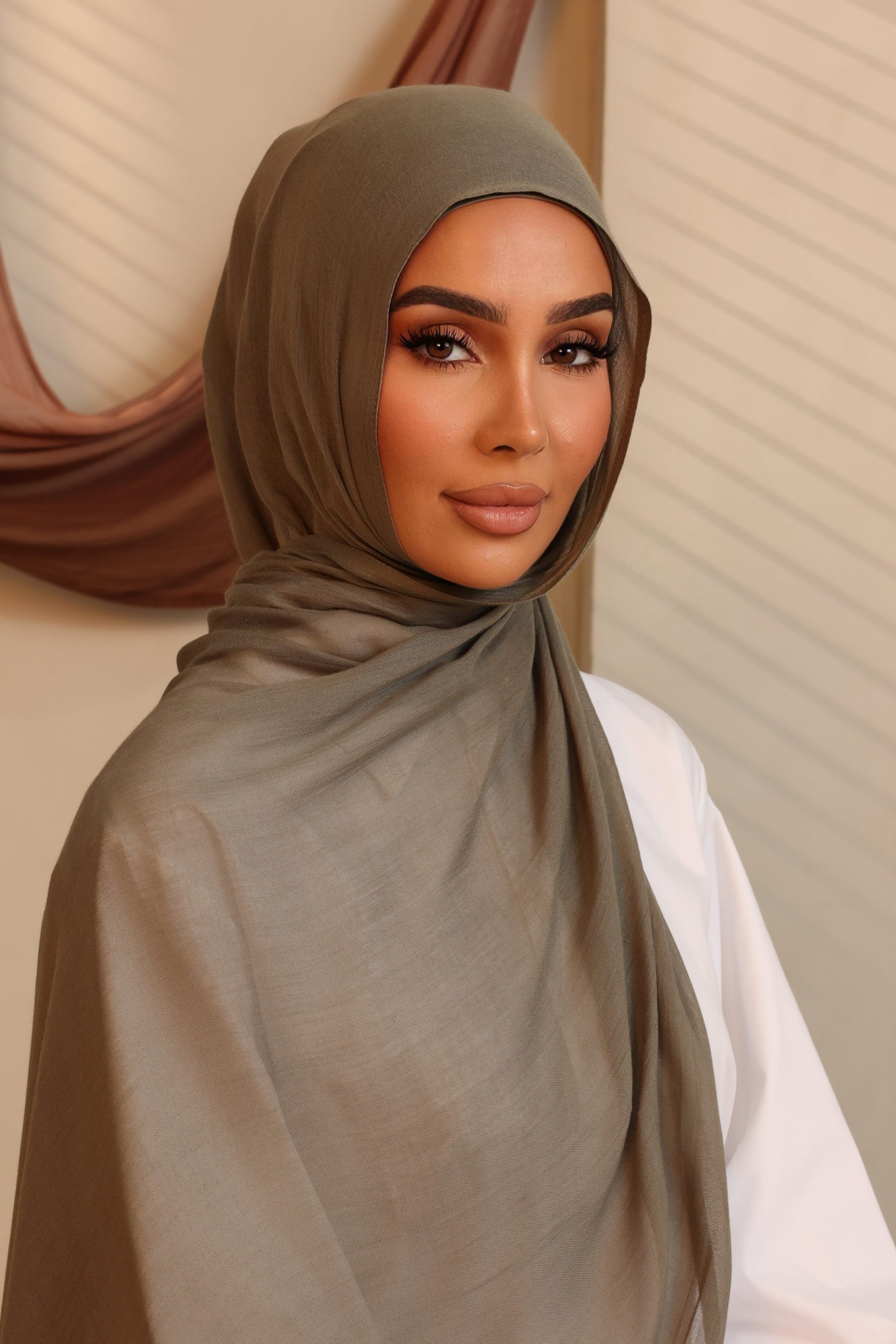 Double Stitched Modal Hijab Set - Khaki