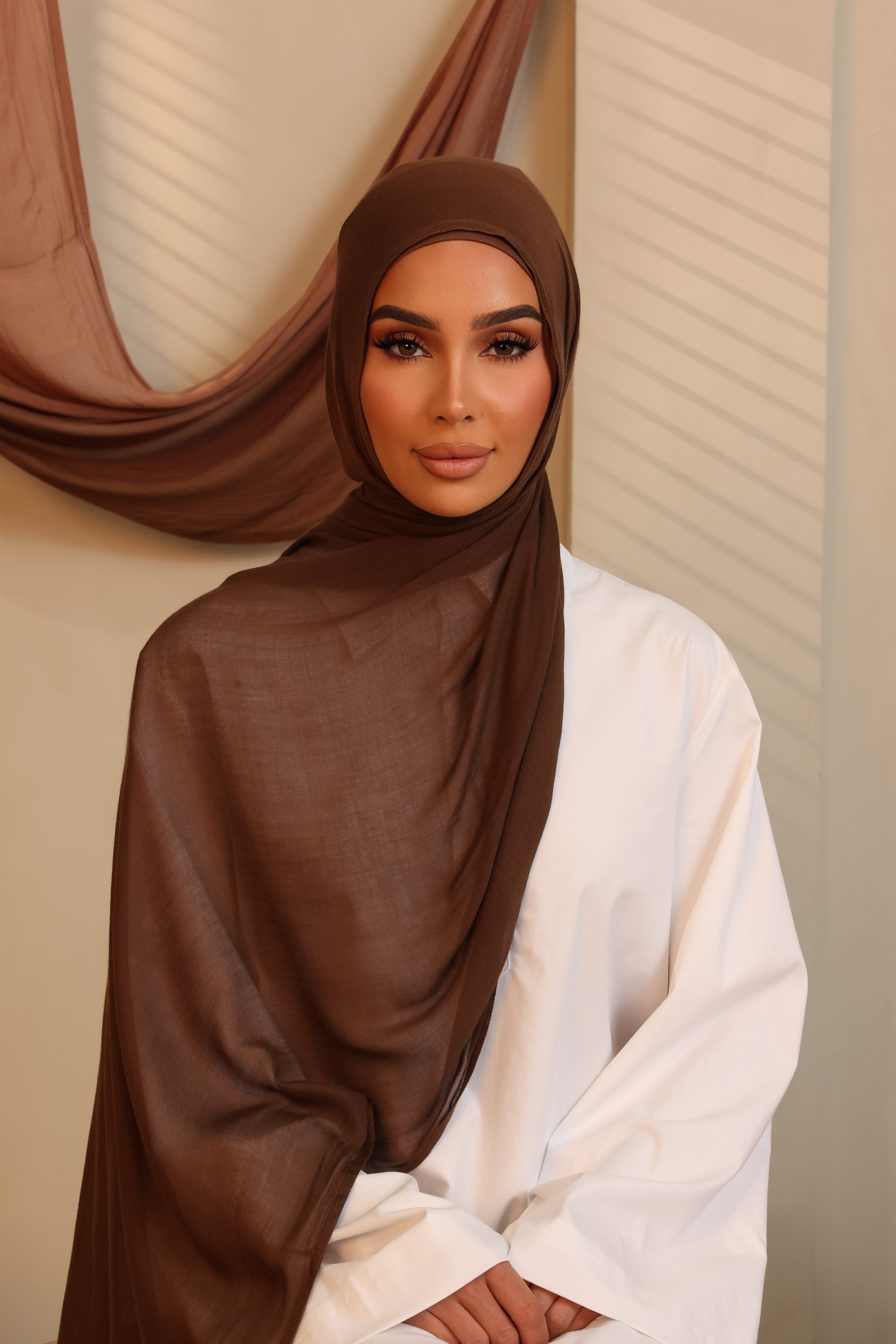 Double Stitched Modal Hijab Set - Dark Latte