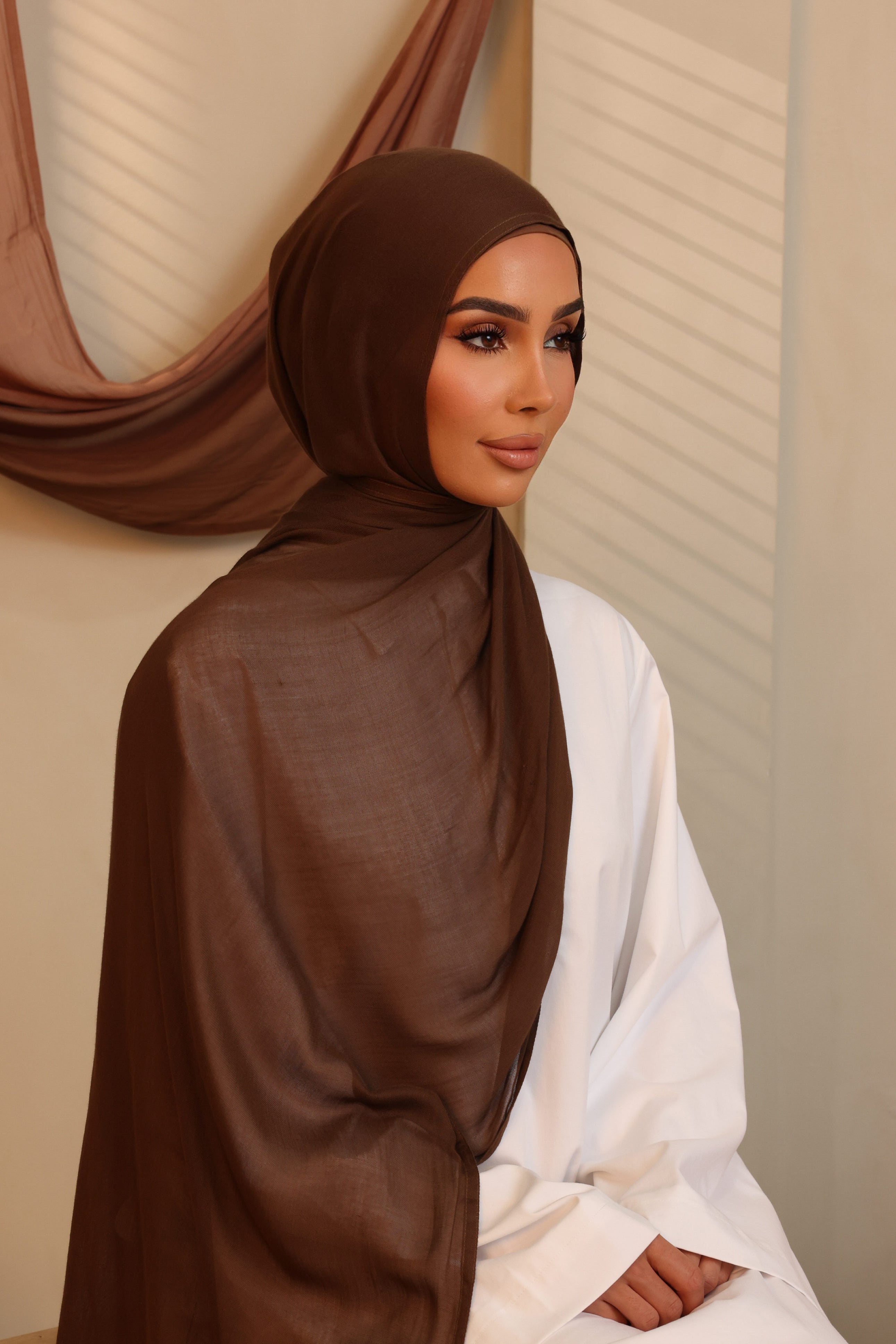 Double Stitched Modal Hijab Set - Dark Latte