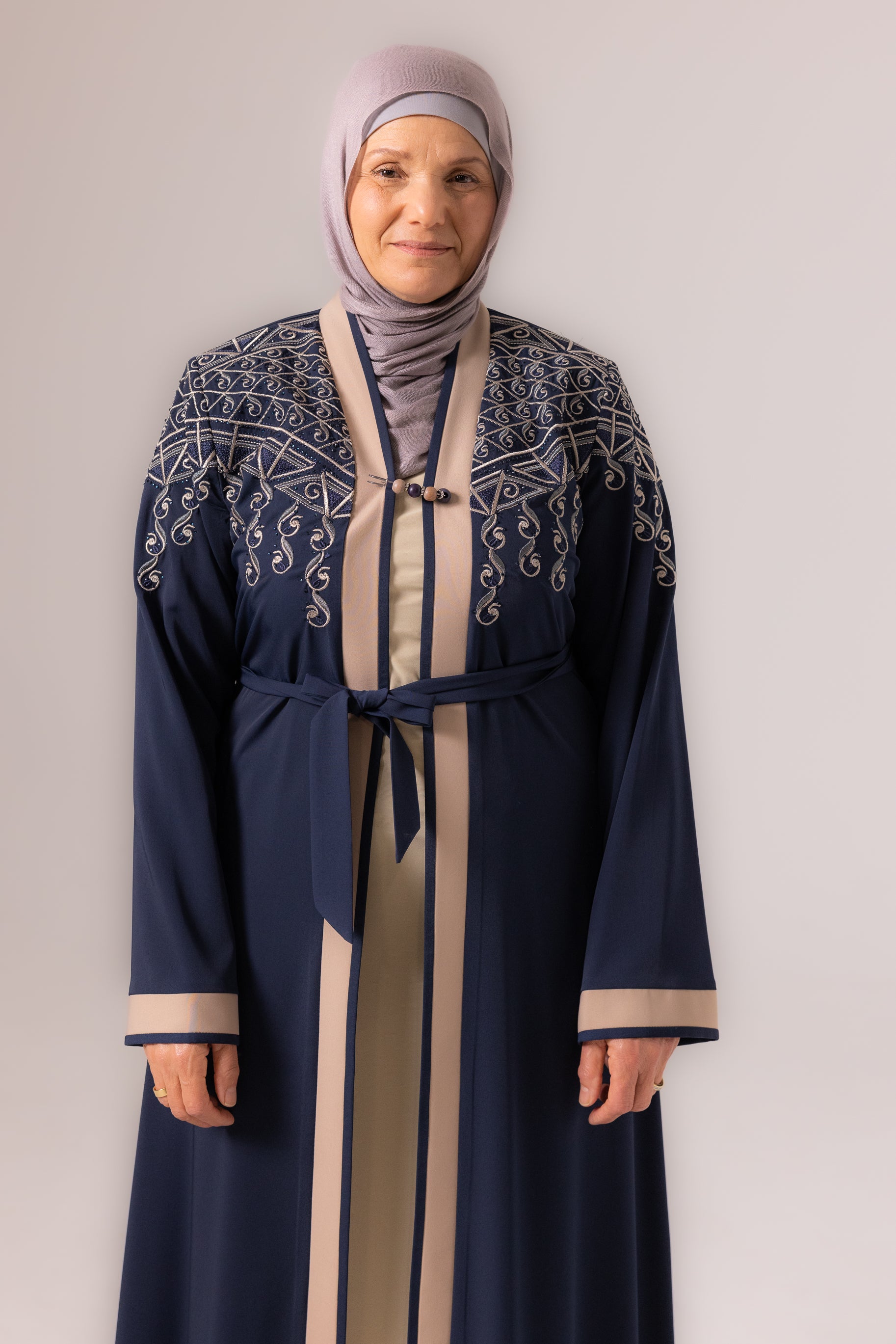 Ladies Elegant Abaya - Royal Blue & Cream