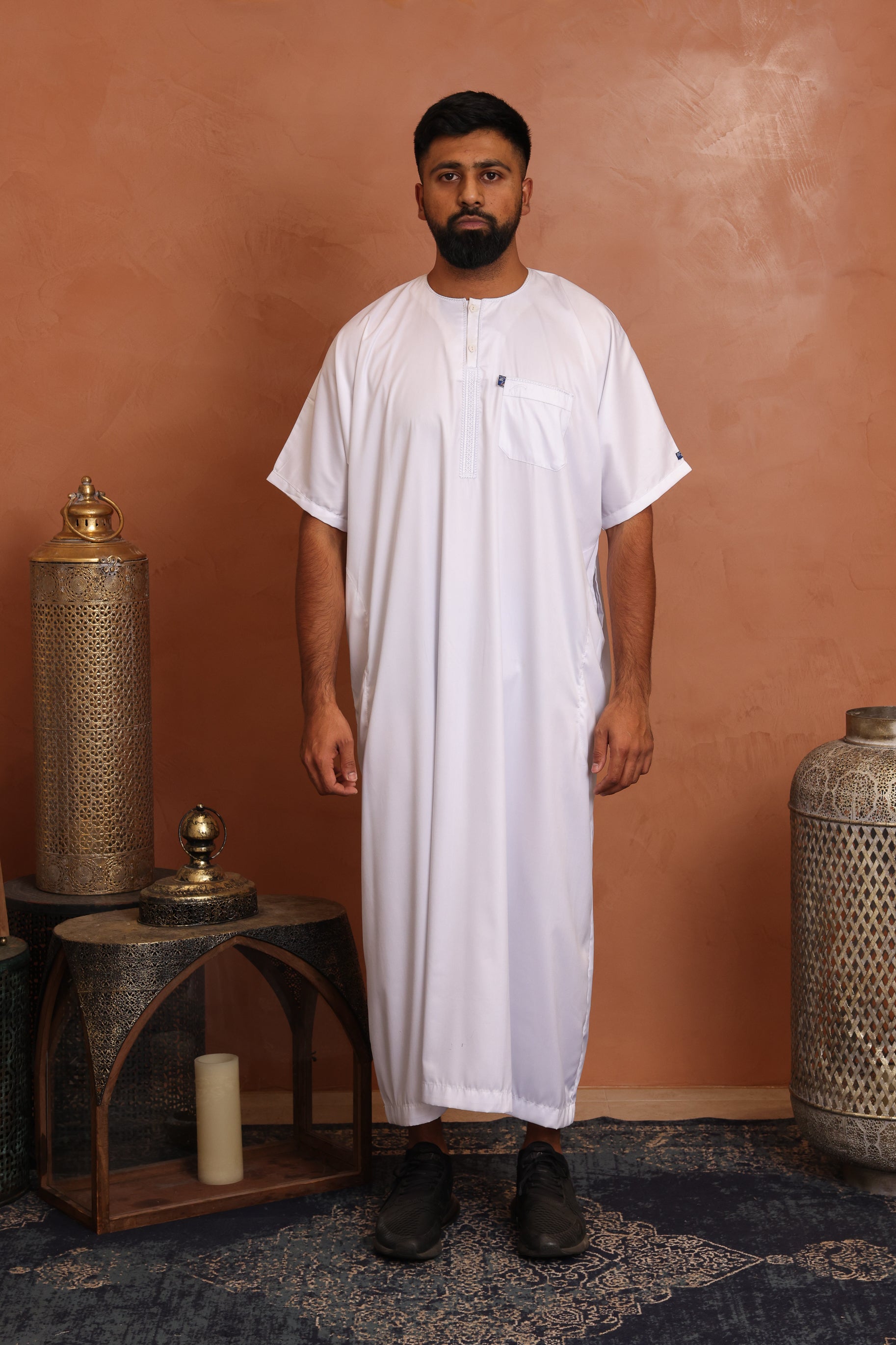 Mens Ikaf Polyester Short Sleeve Abaya - White