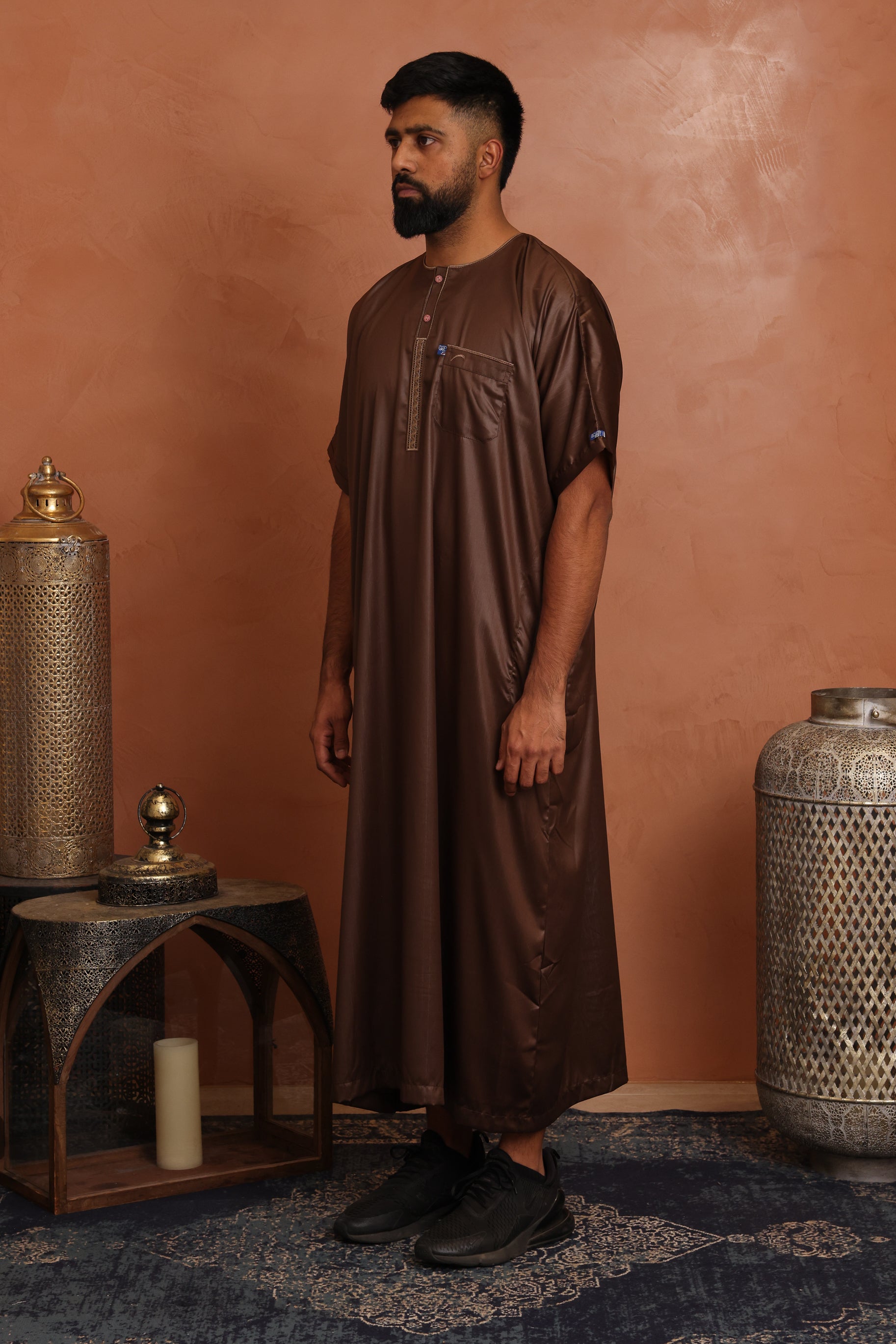 Mens Ikaf Polyester Short Sleeve Abaya - Chocolate