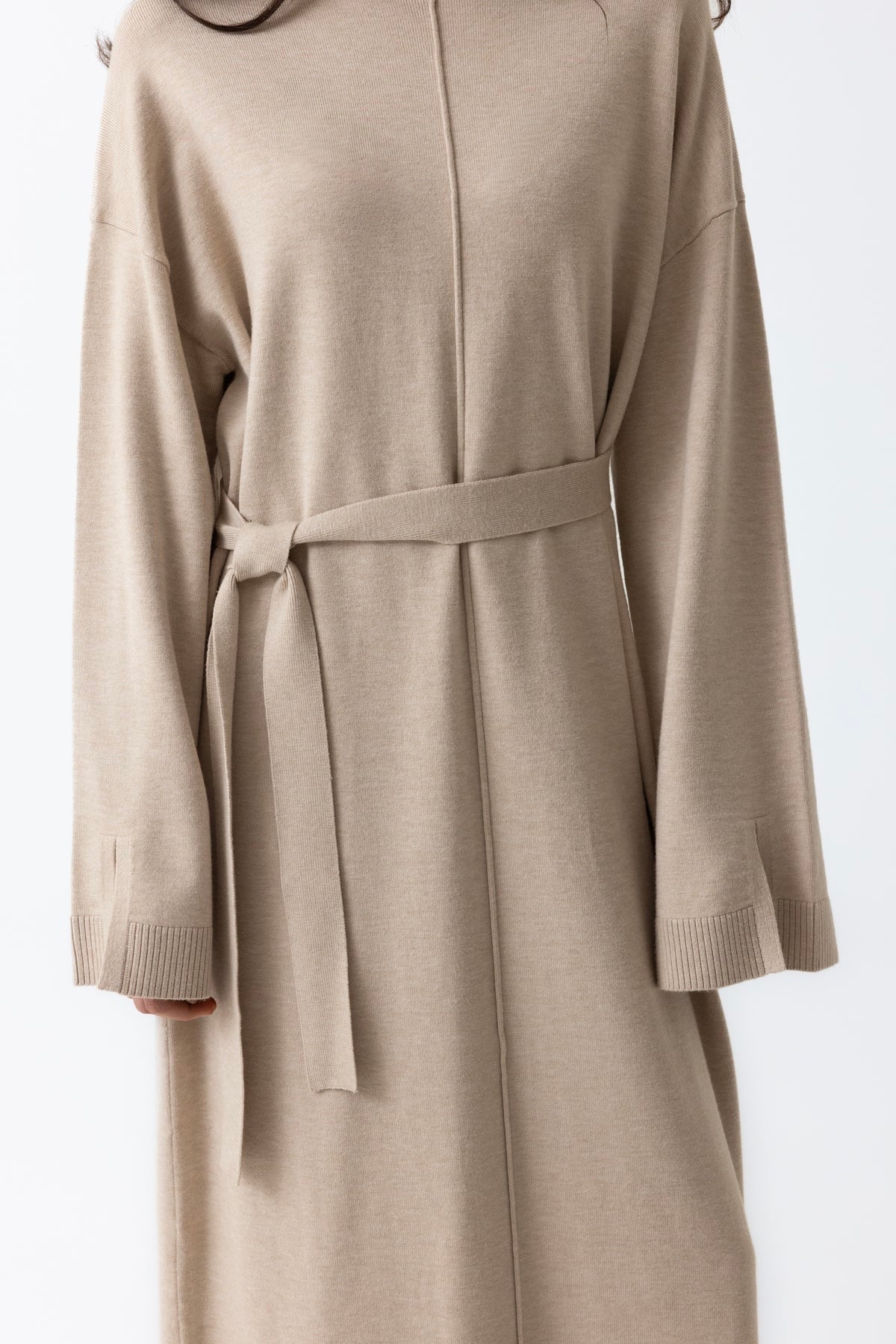 Mock Neck Knit Abaya - Oat