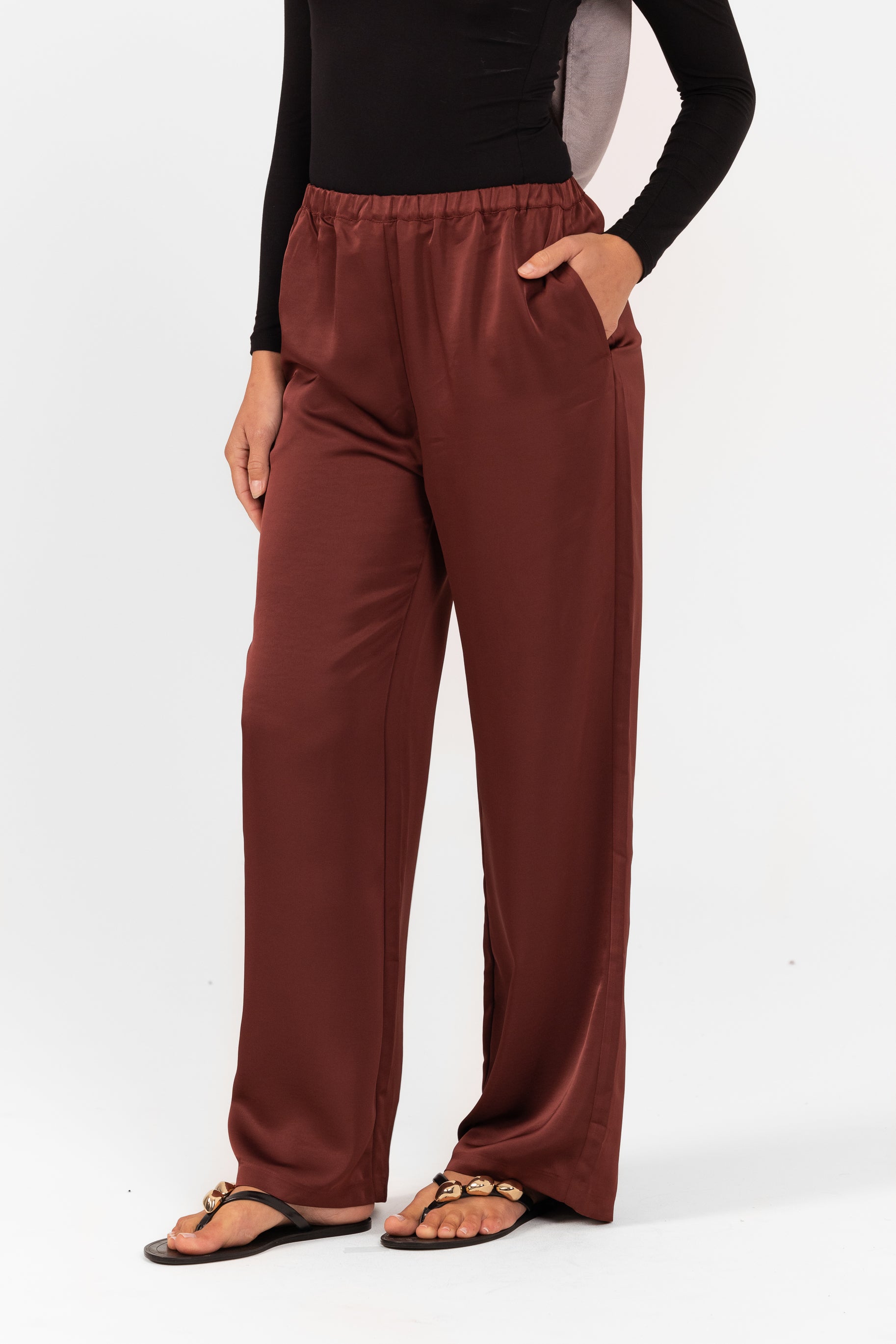 Saylor Satin Pants -  Burgundy