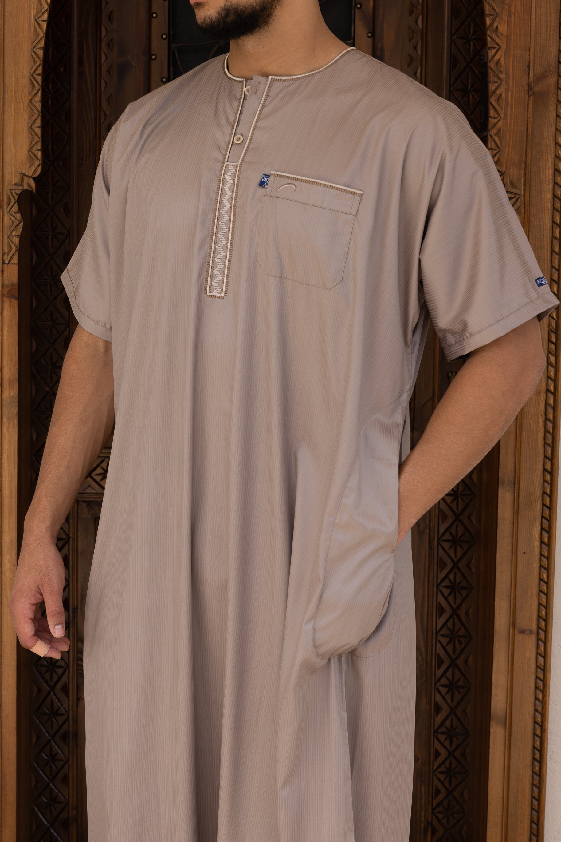 Men's Ikaf Polyester Short Sleeve Abaya - Beige