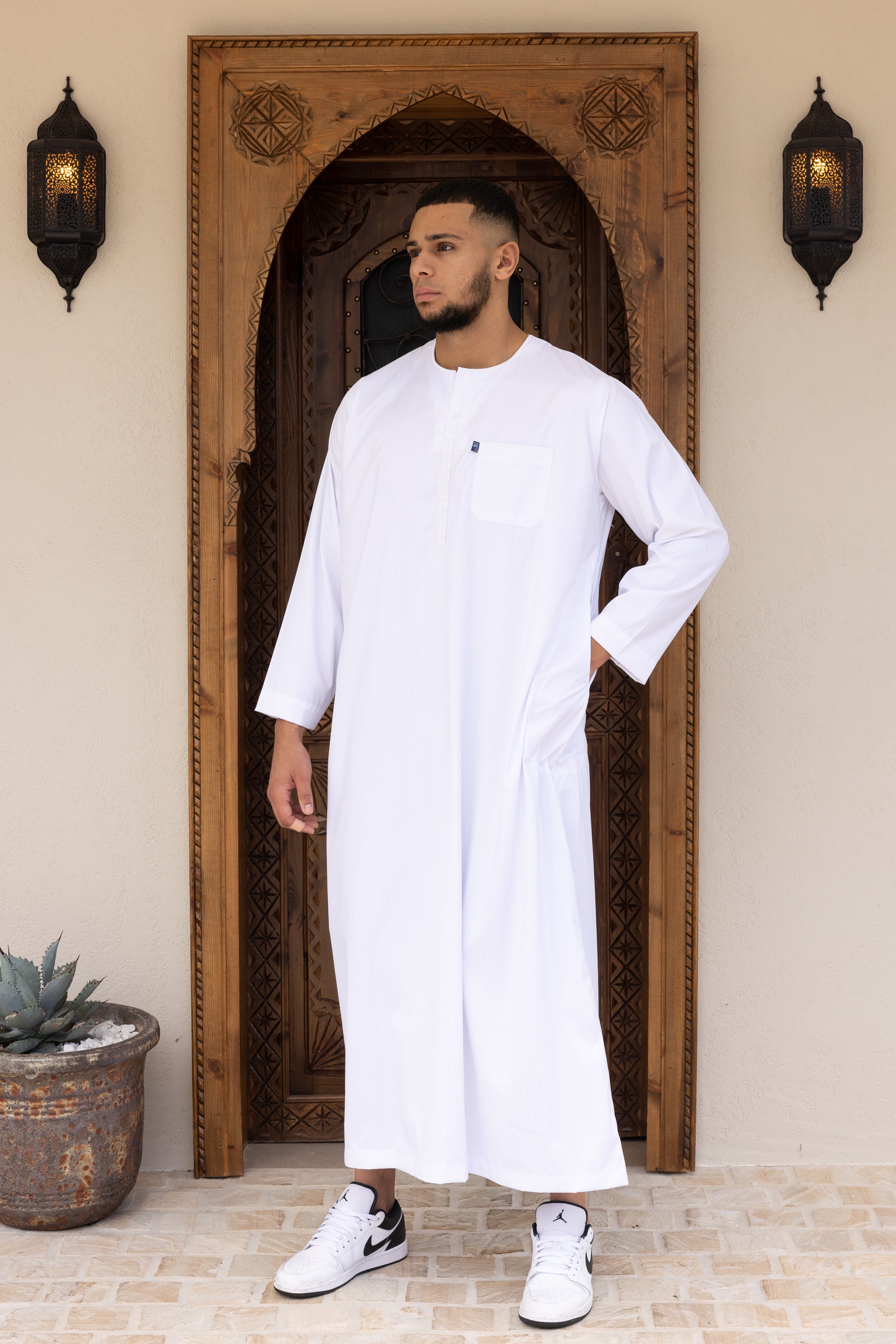 Men's Ikaf Polyester Long Sleeve Abaya - White
