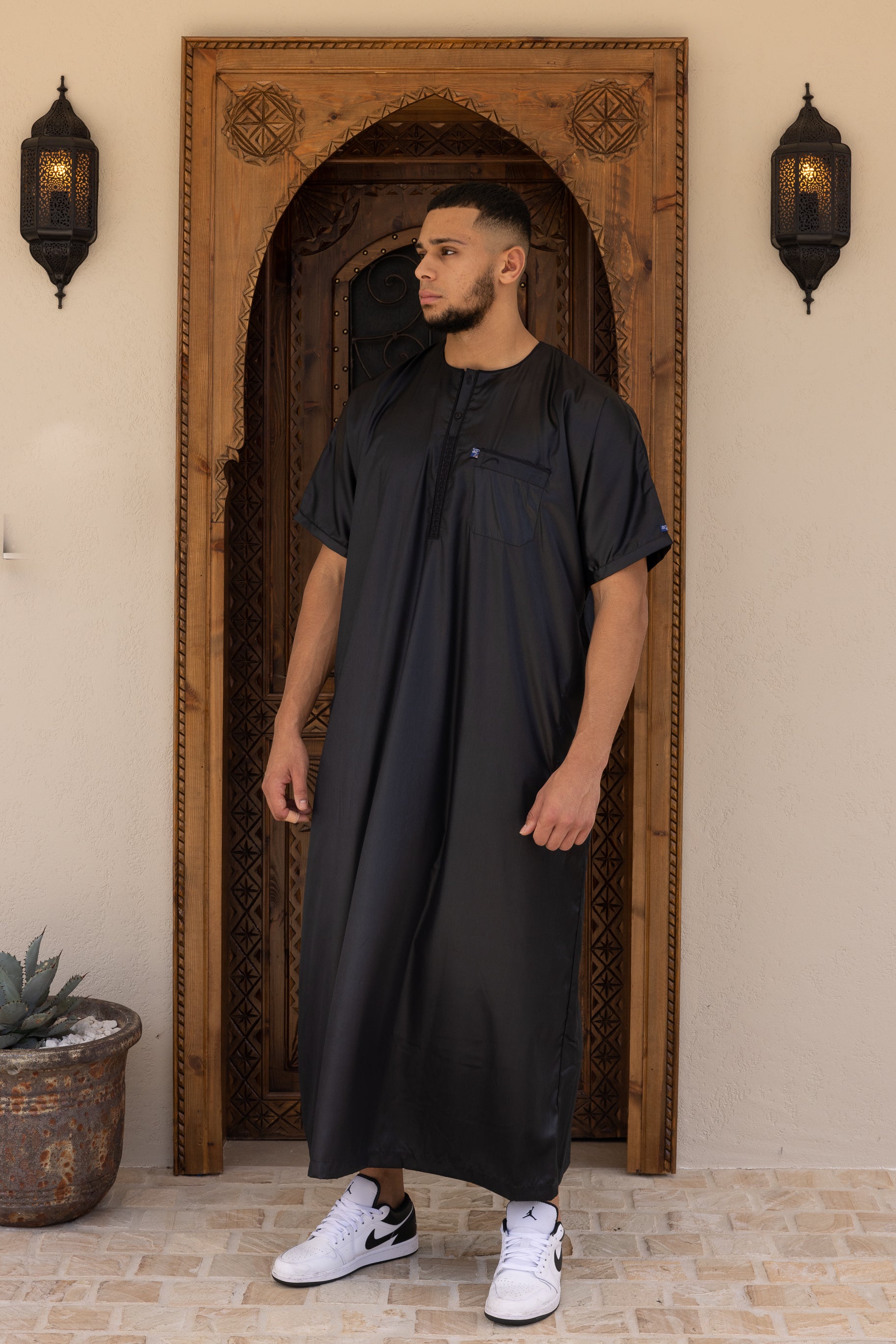 Mens Ikaf Polyester Short Sleeve Abaya - Black