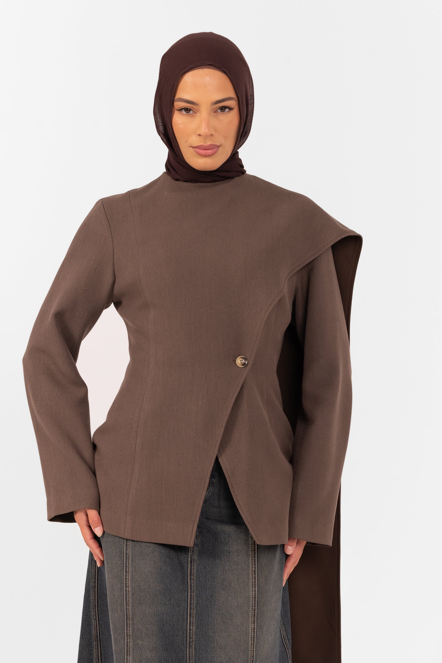 Autumn Shawl Jacket - Brown
