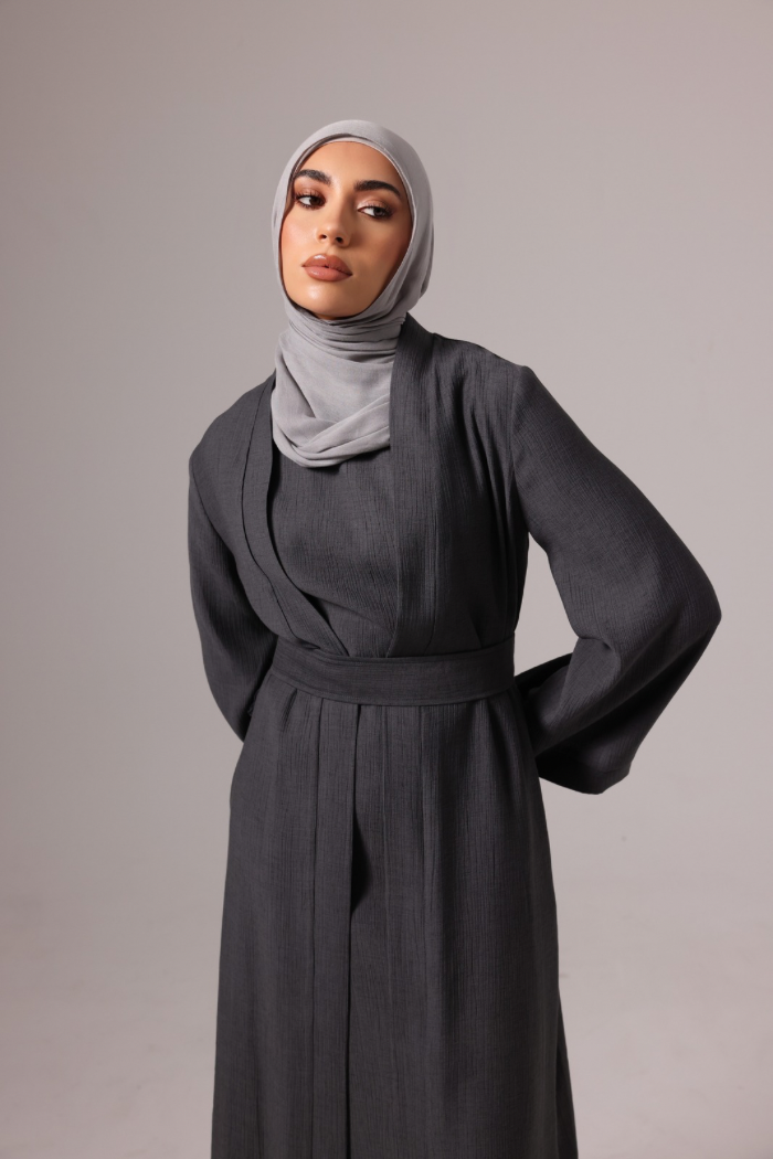 Leen Open Abaya Set - Charcoal