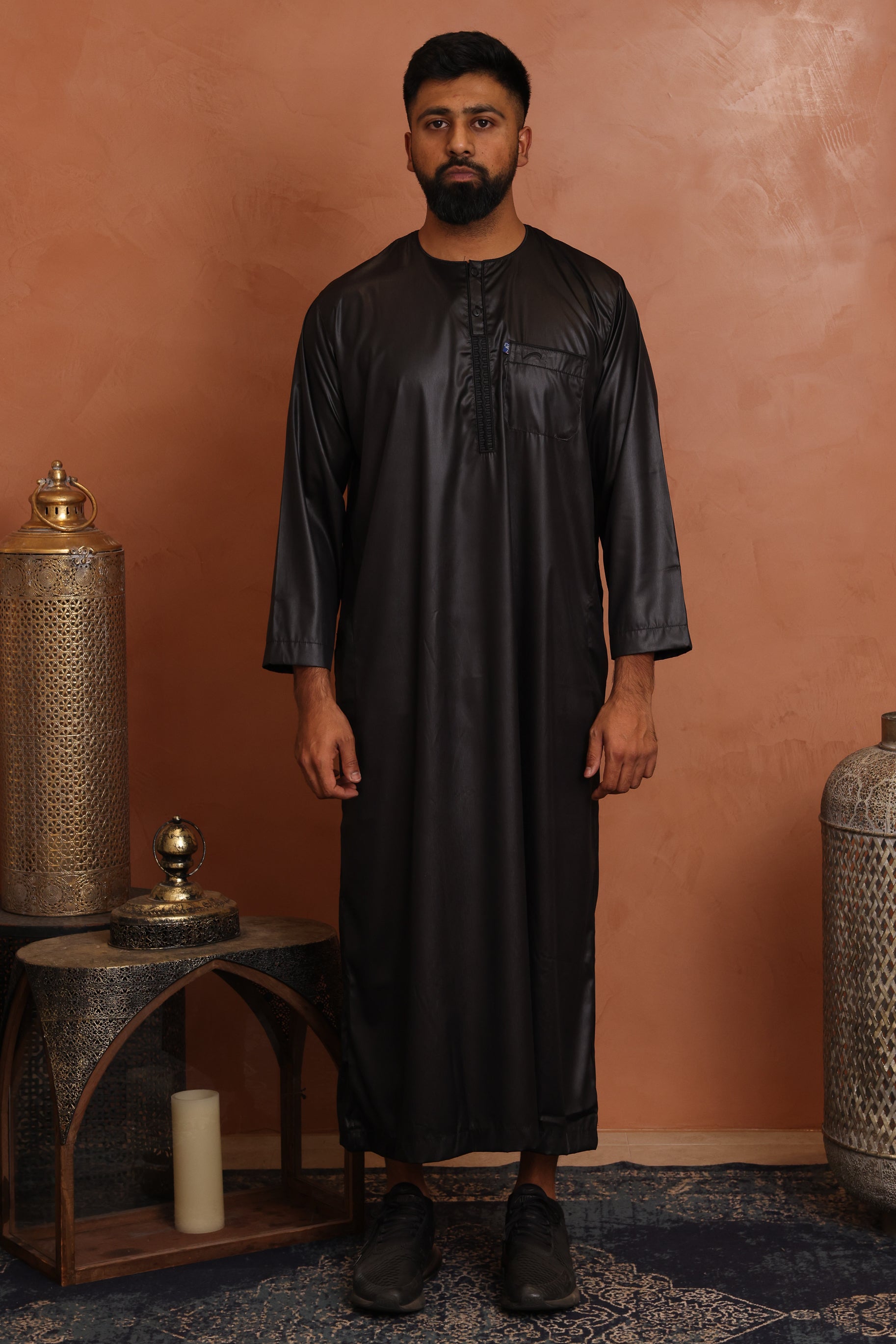 Men's Ikaf Polyester Long Sleeve Abaya - Black