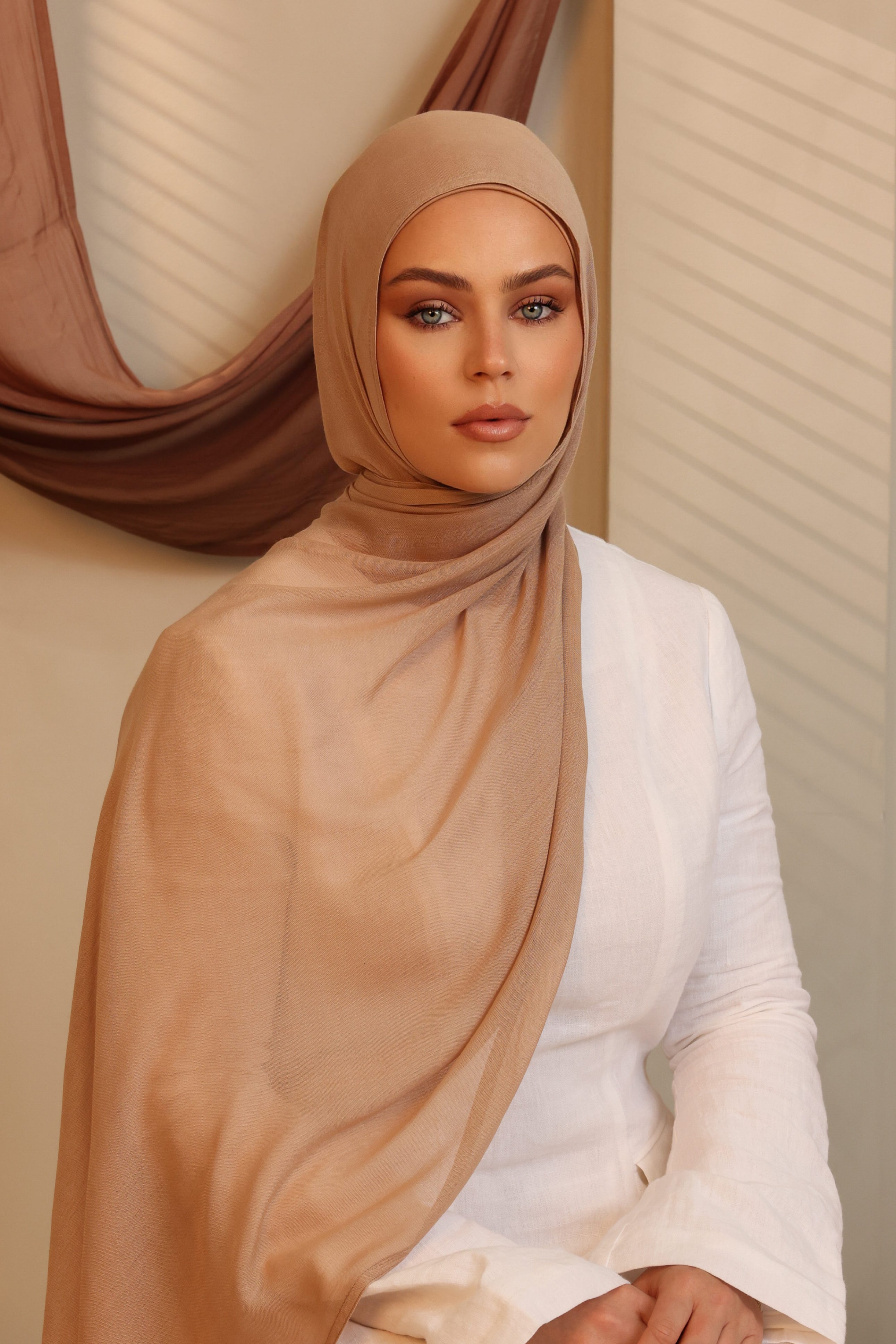 Double Stitched Modal Hijab Set - Latte