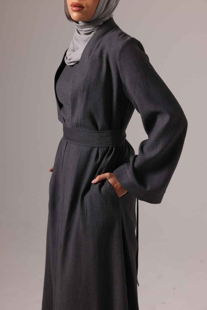 Leen Open Abaya Set - Charcoal