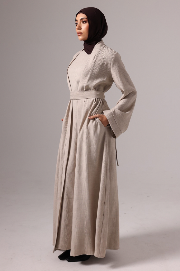 Leen Open Abaya Set - Taupe