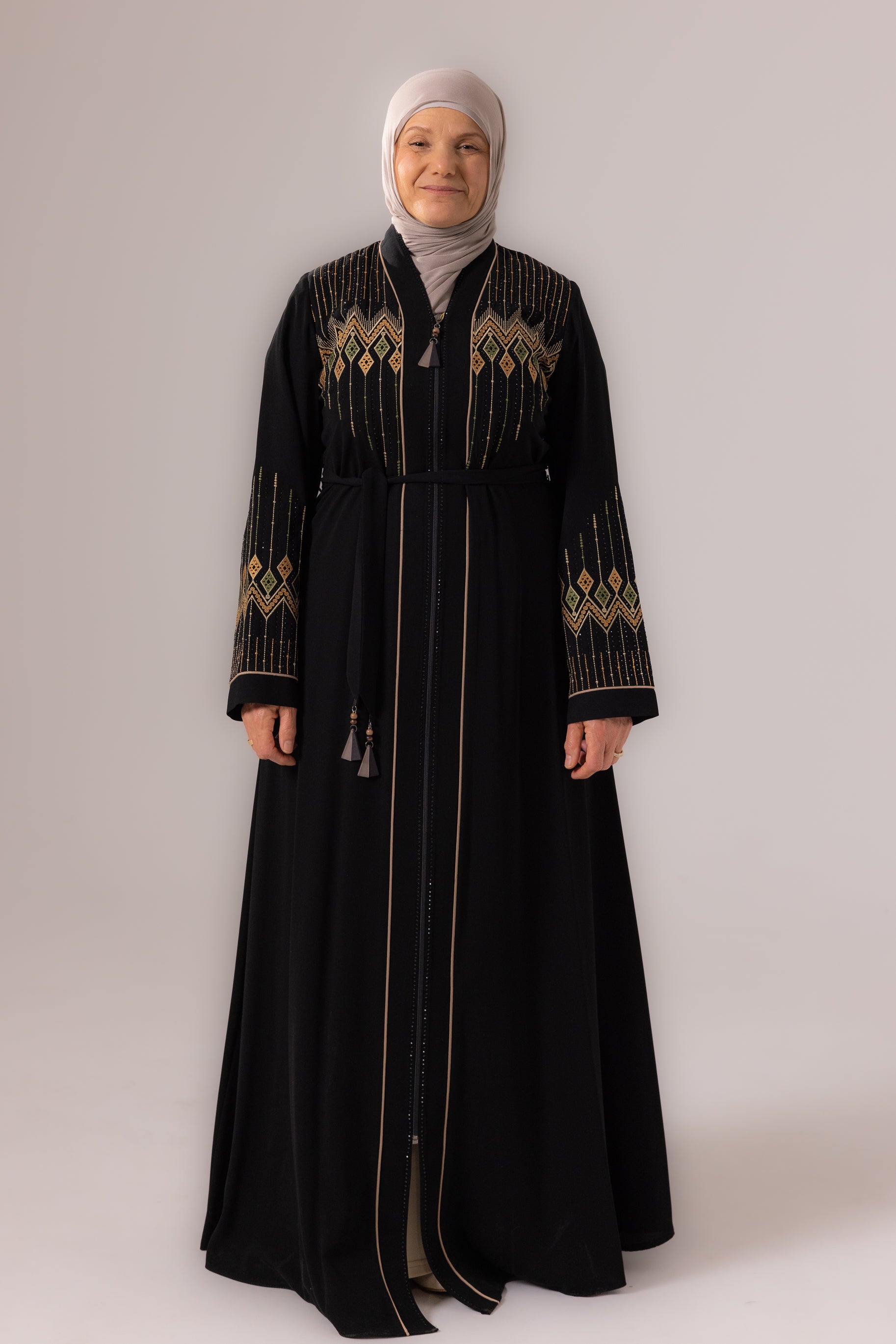 Ladies Elegant Abaya - Black & Moss