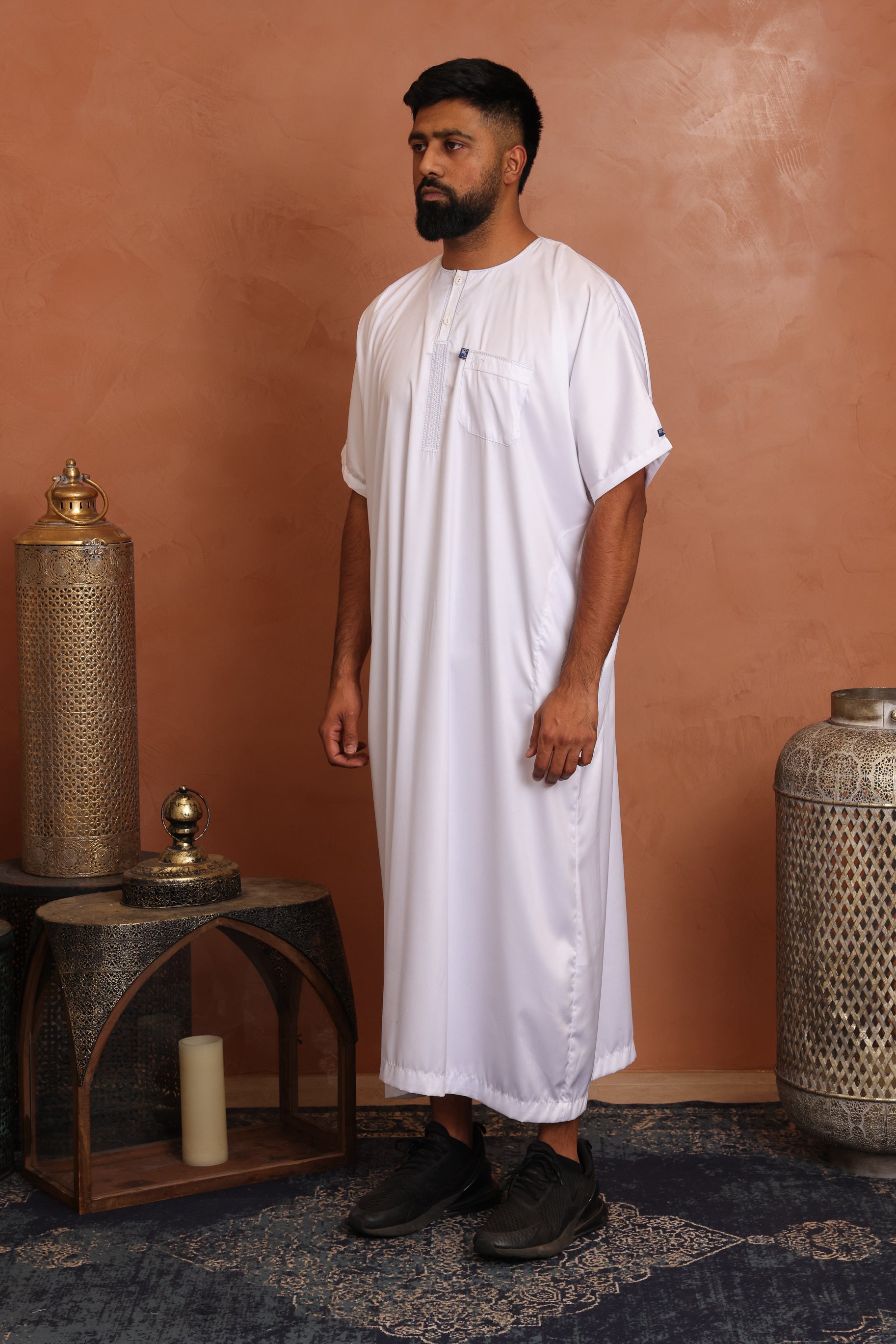 Mens Ikaf Polyester Short Sleeve Abaya - White
