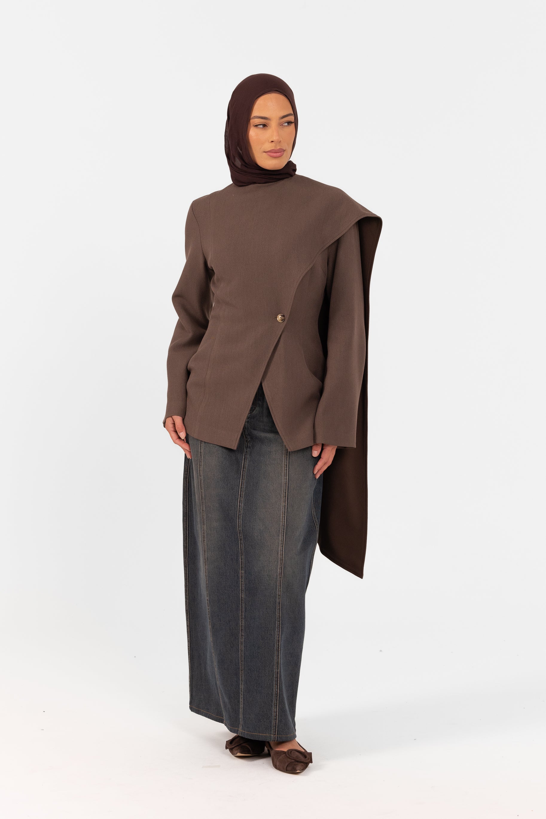 Autumn Shawl Jacket - Brown