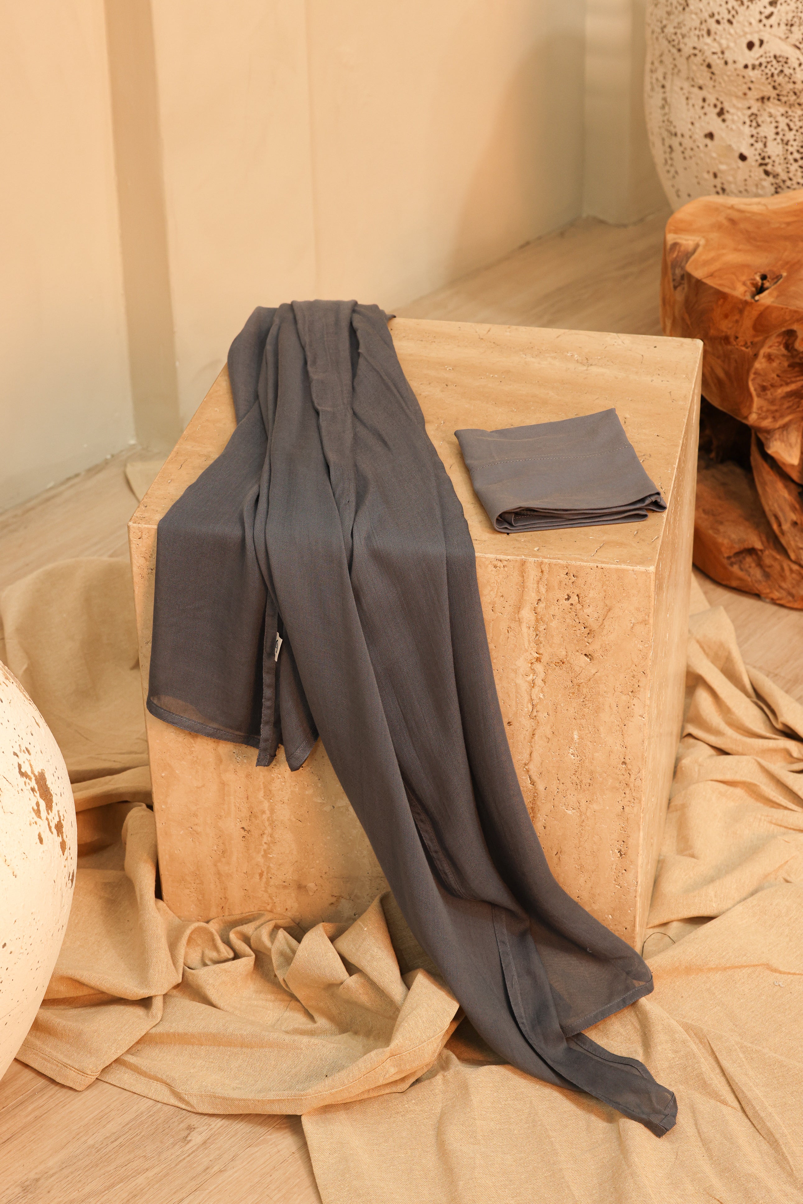 Double Stitched Modal Hijab Set - Blue Granite