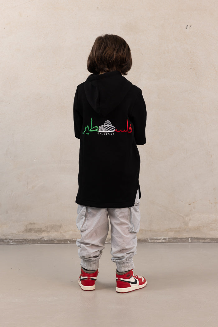 Boy's Oversized Short-Sleeve Palestine Hoodie - Black