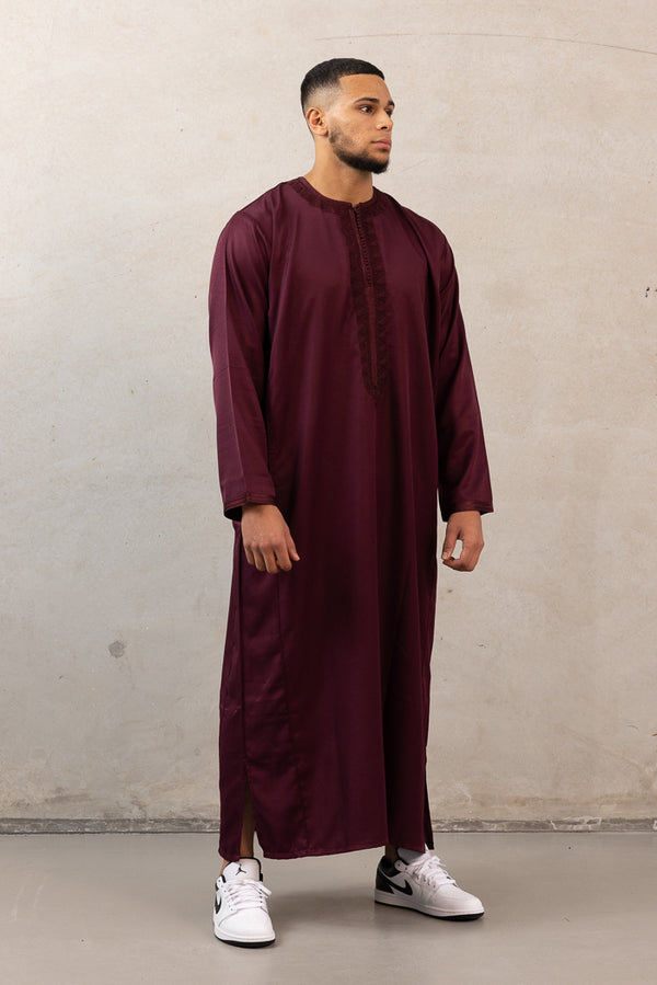 Moroccan Long Sleeve Thobe - Maroon