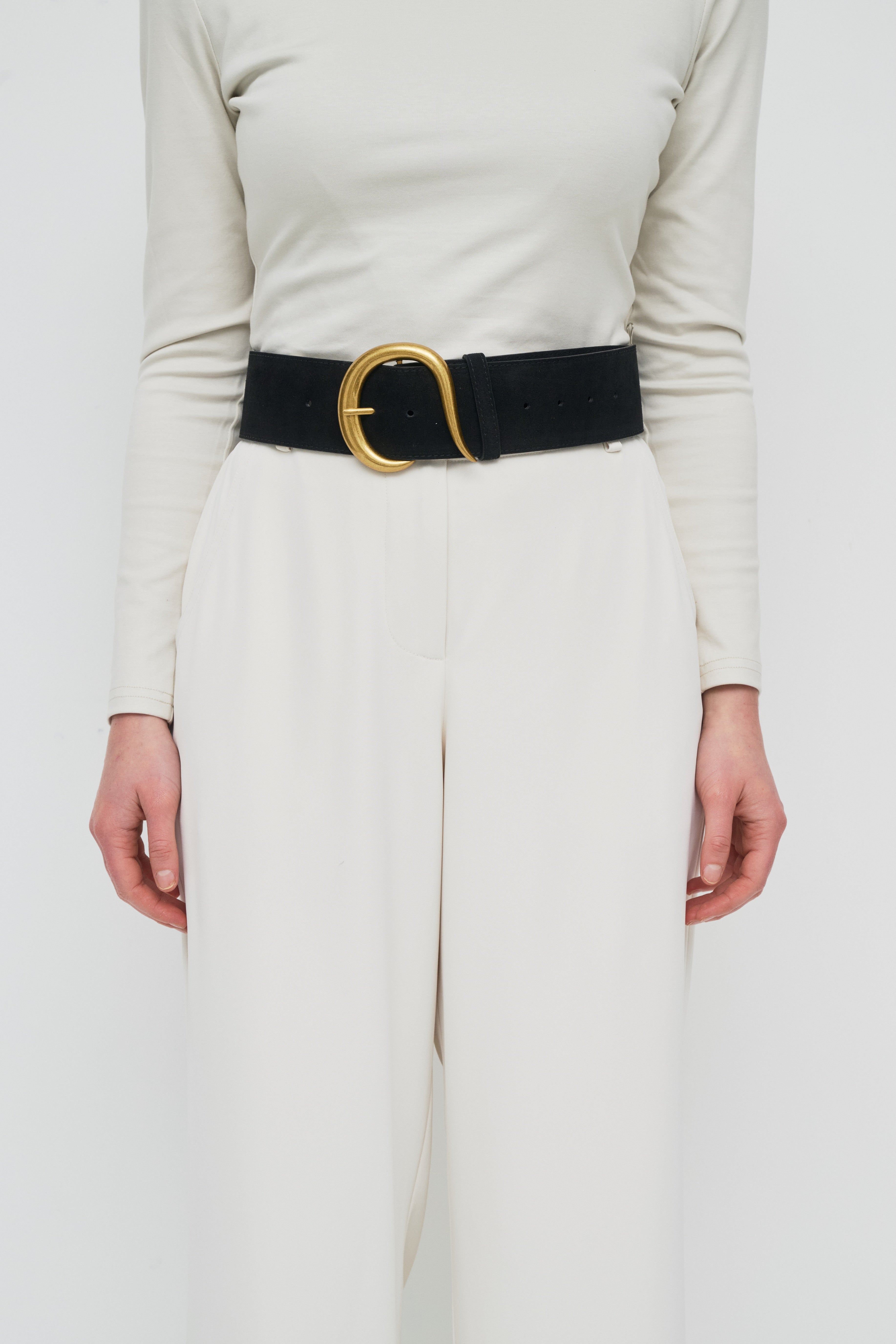 Suede Statement Buckle Belt - Black