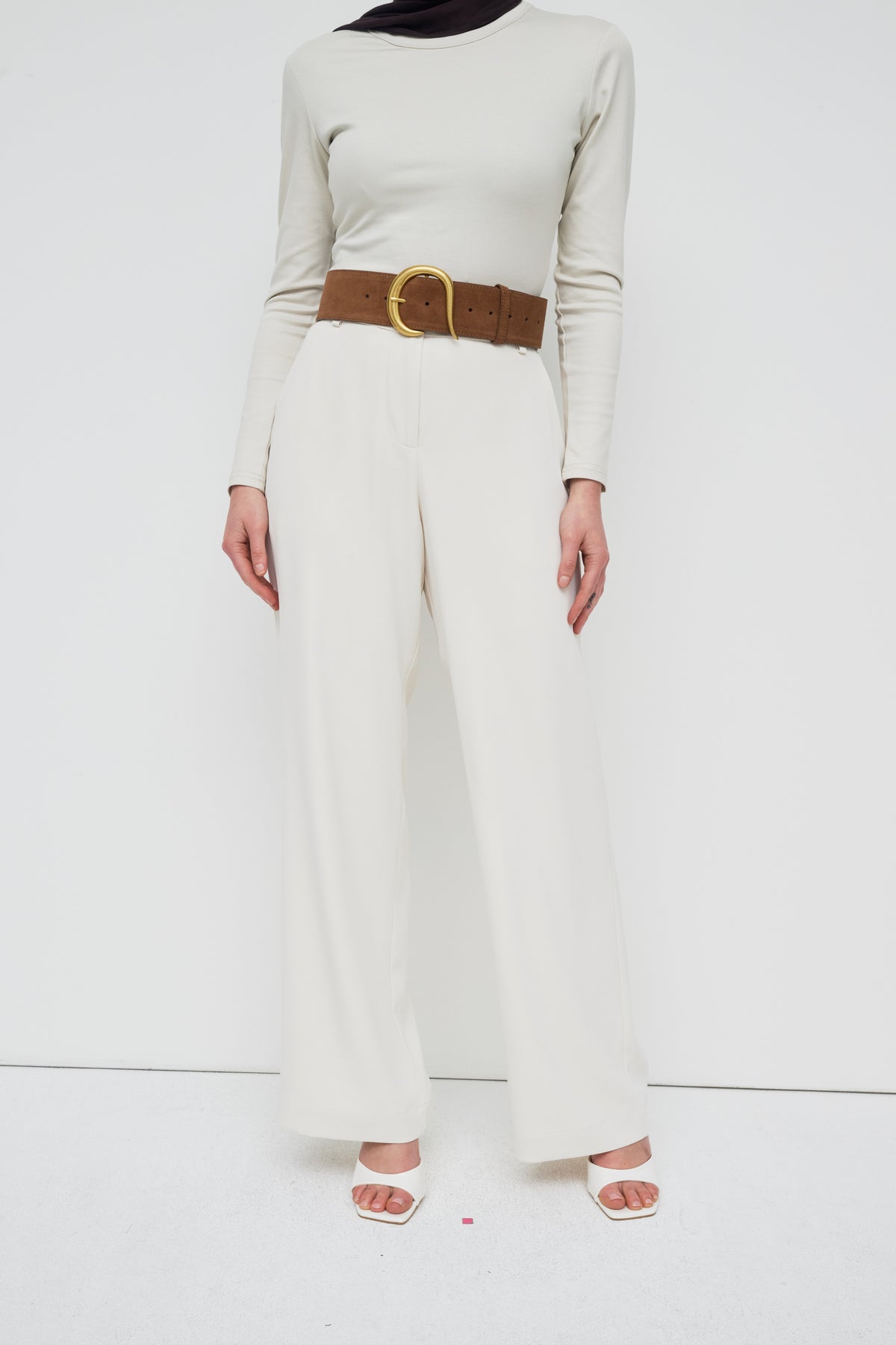 Suede Statement Buckle Belt - Camel