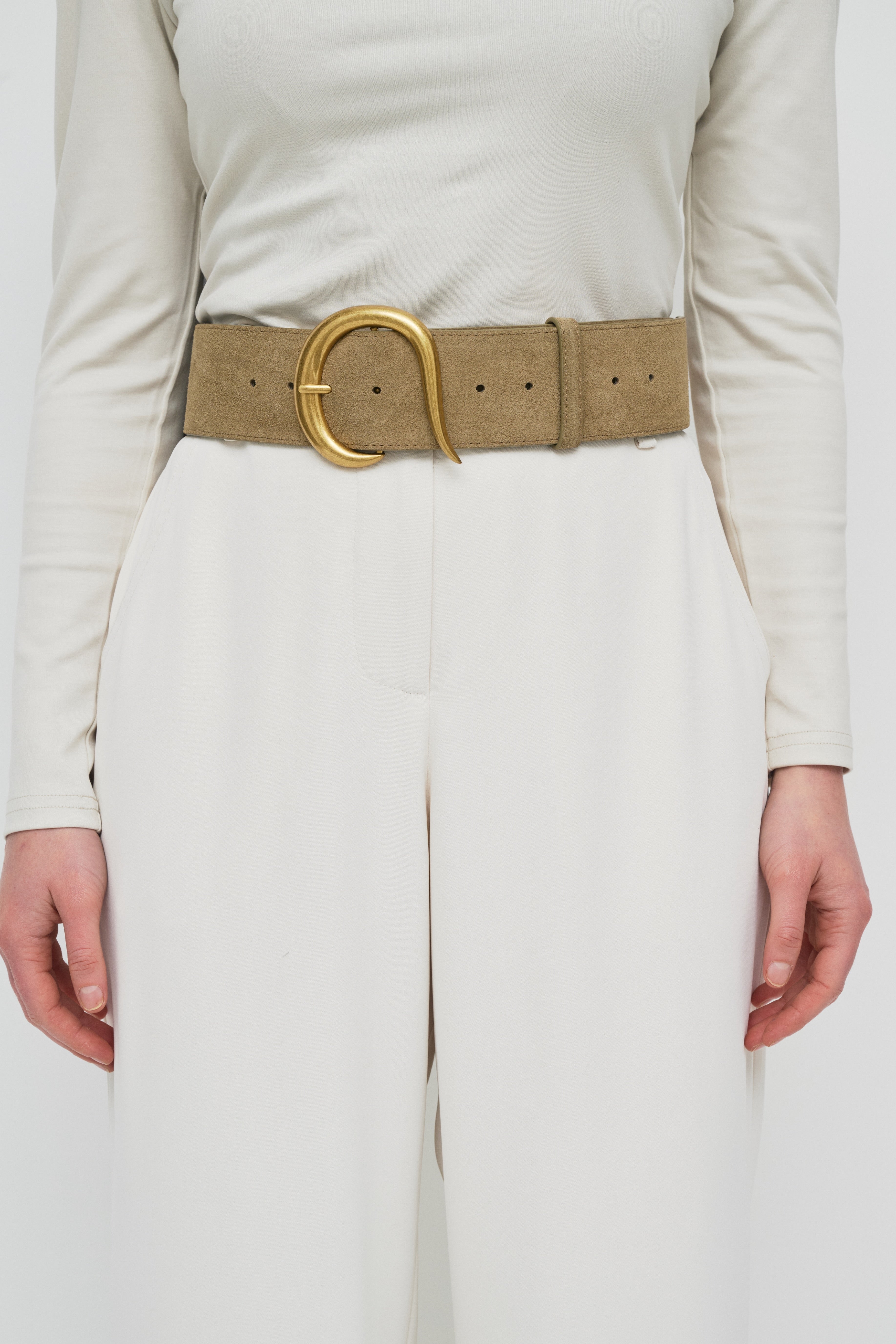 Suede Statement Buckle Belt - Taupe
