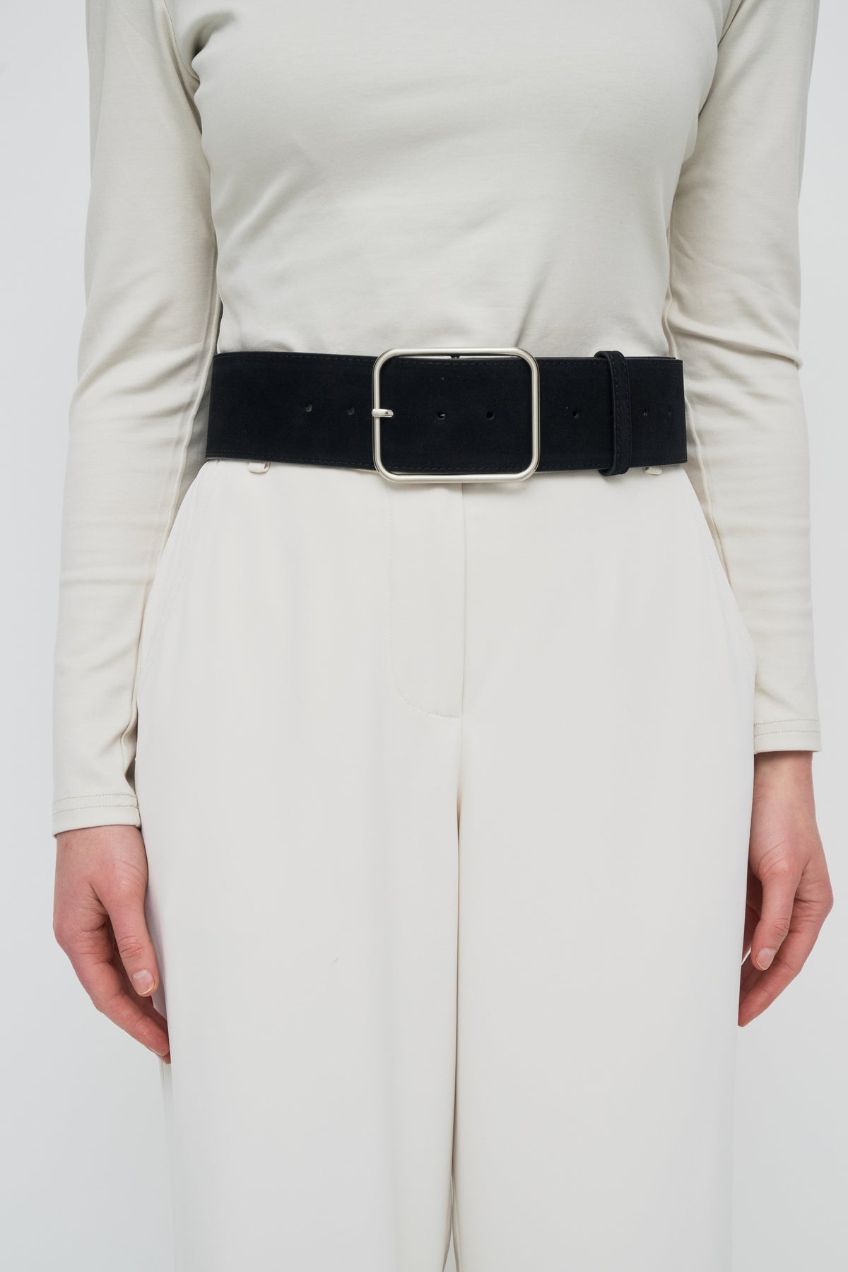 Classic Silver Buckle Belt - Black