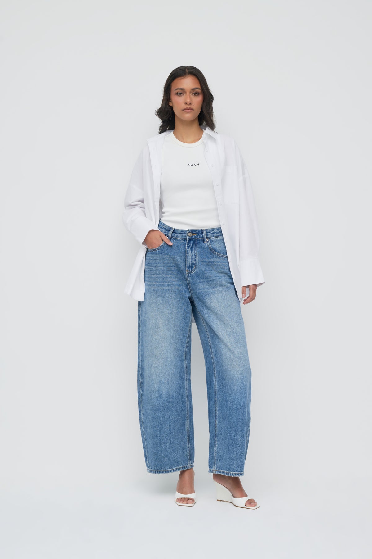 Denim Barrel Leg Jeans - Classic Blue
