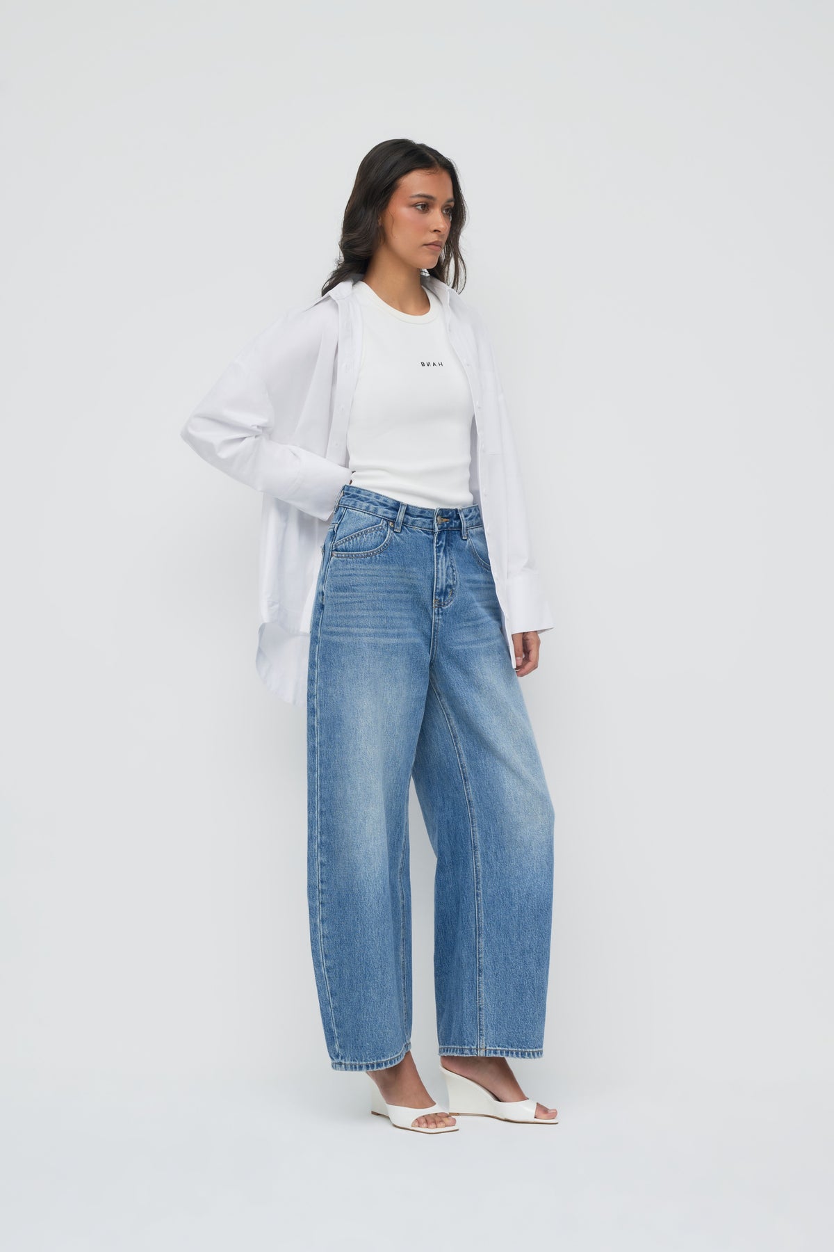 Denim Barrel Leg Jeans - Classic Blue
