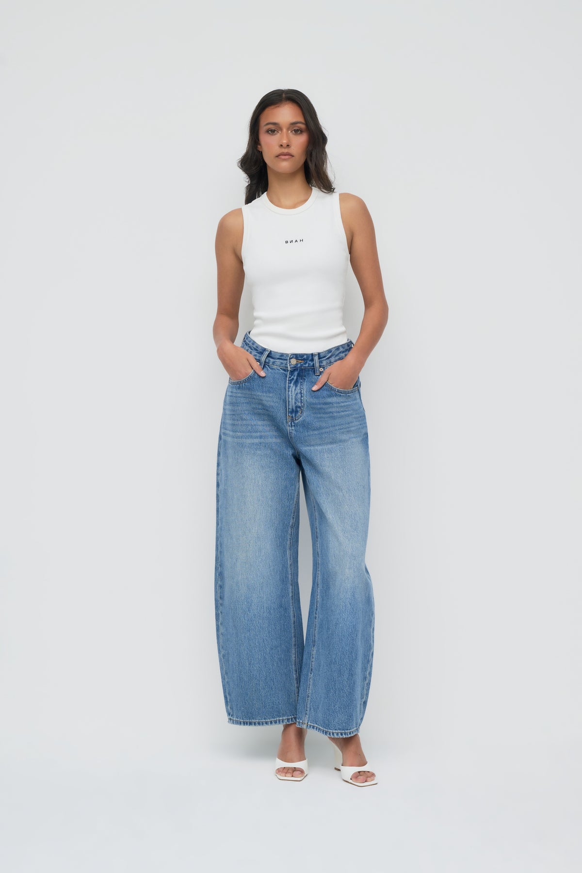 Denim Barrel Leg Jeans - Classic Blue