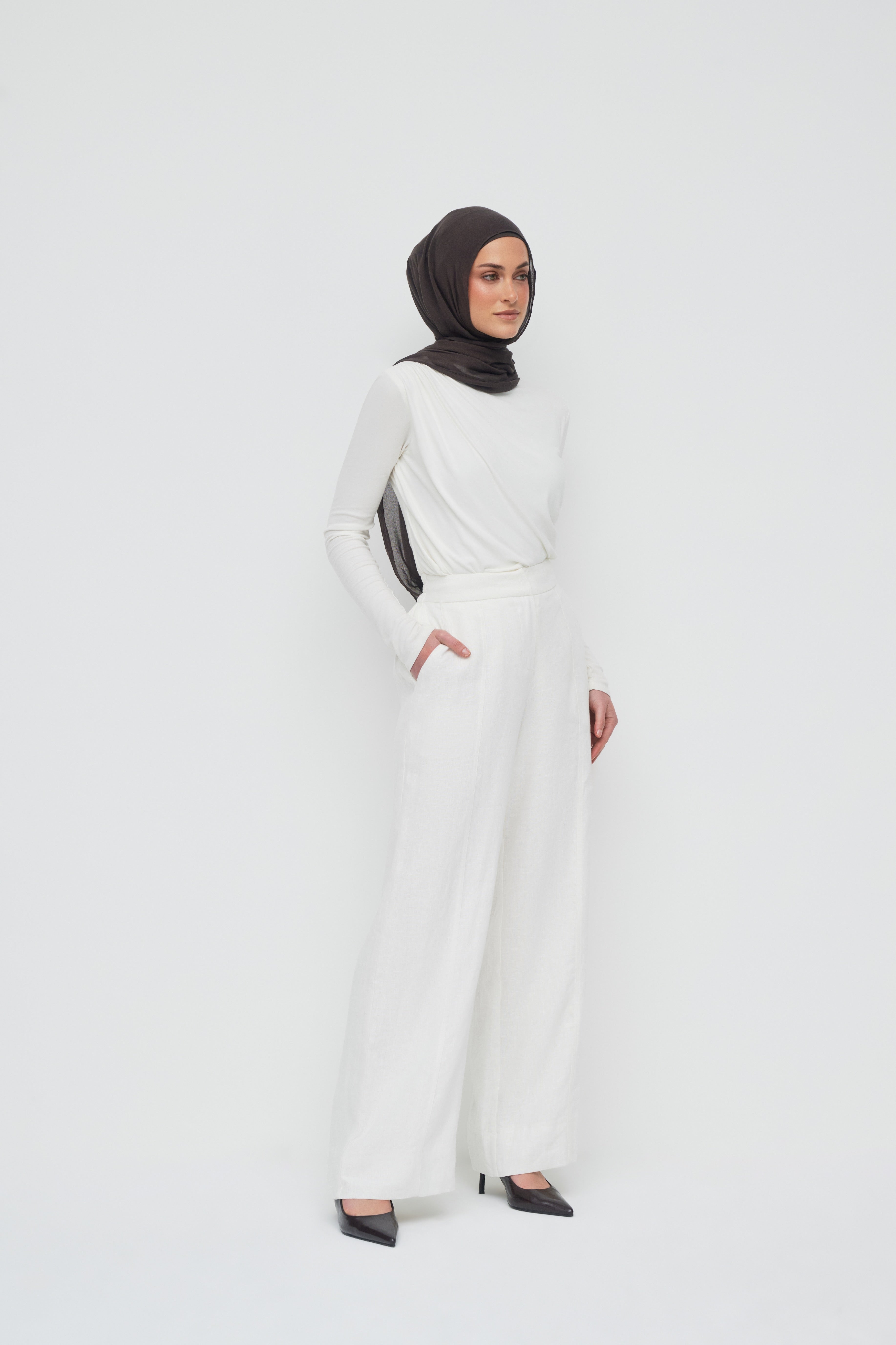Anaya Wide Leg Pants - Powder White
