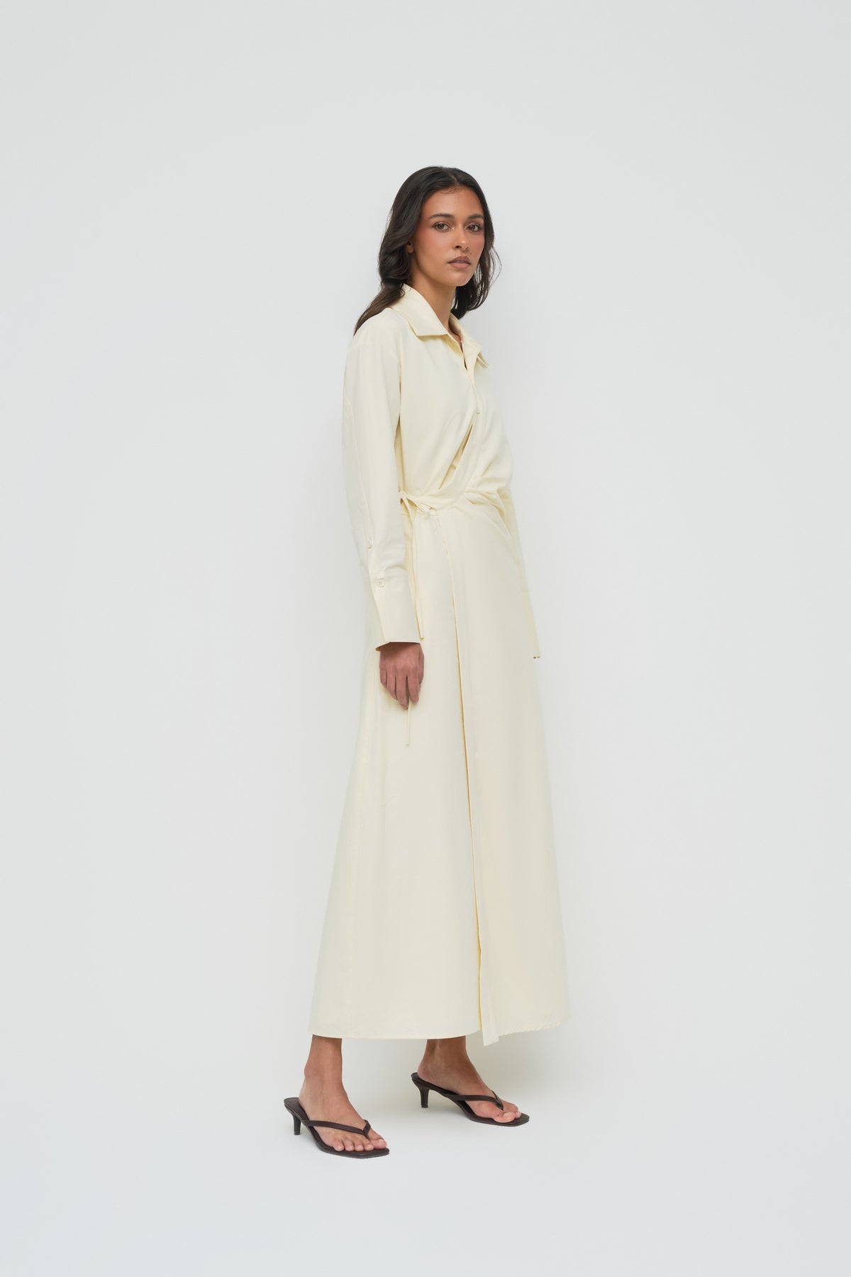 Asymmetric Poplin Wrap Dress - Butter