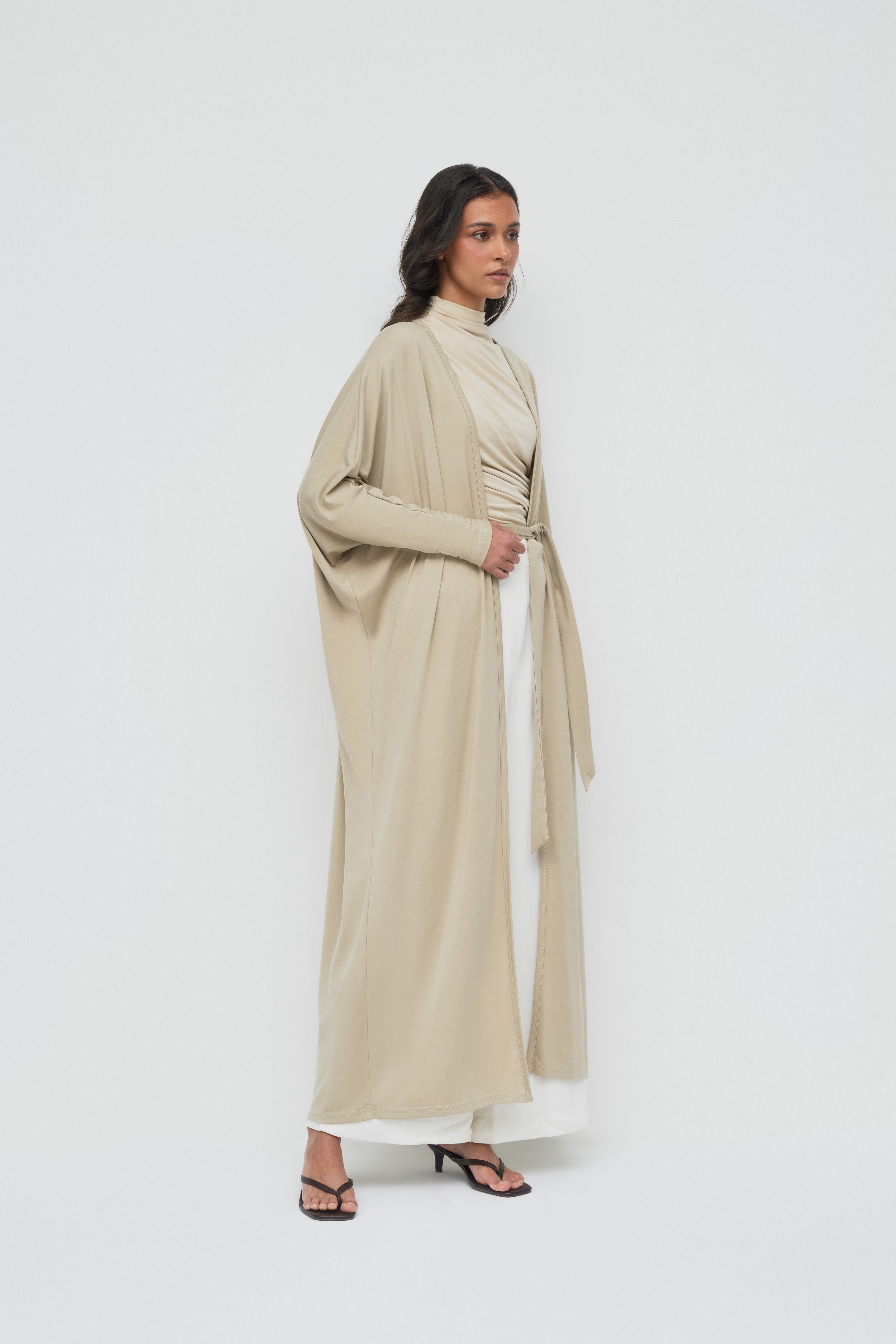 Modal Batwing Tie Abaya - Washed Olive