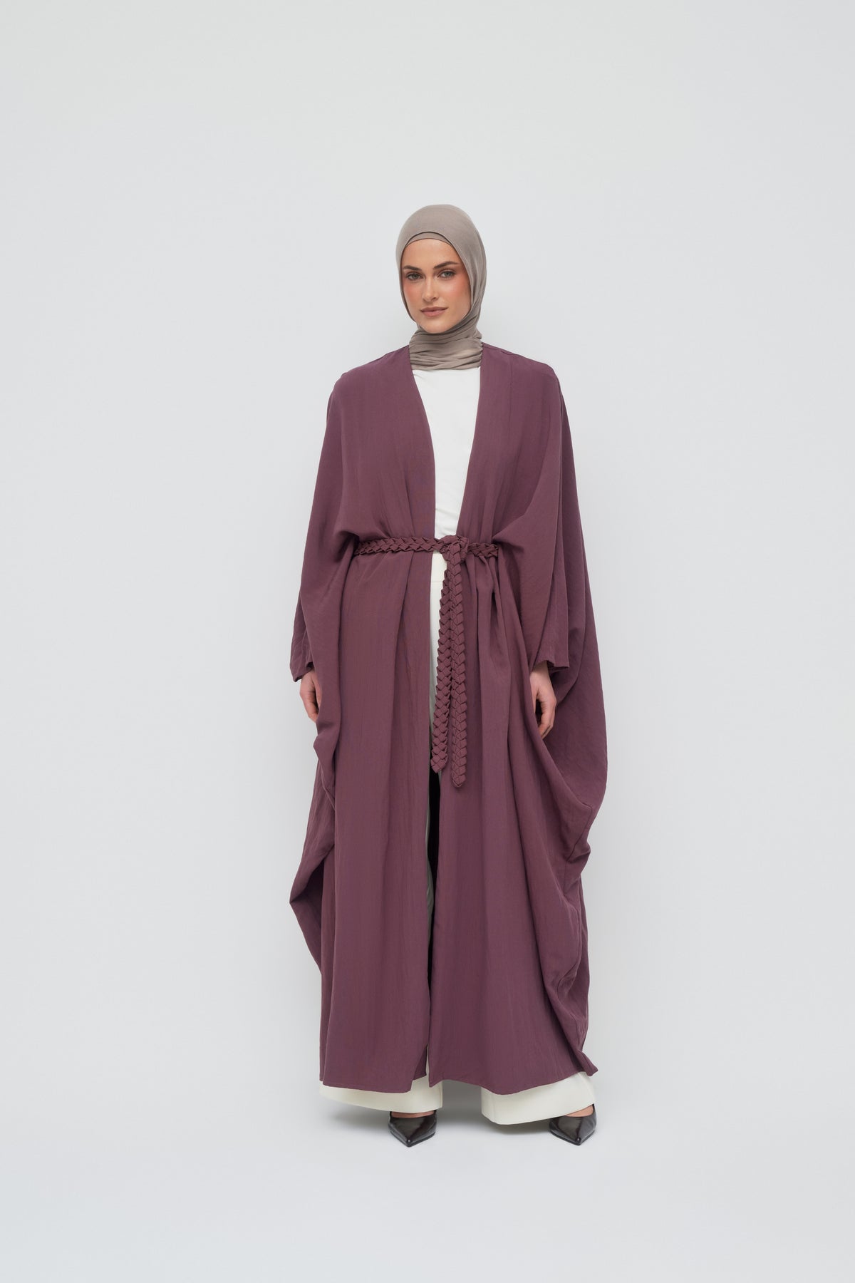 Noor Batwing Open Abaya - Ruby Chocolate
