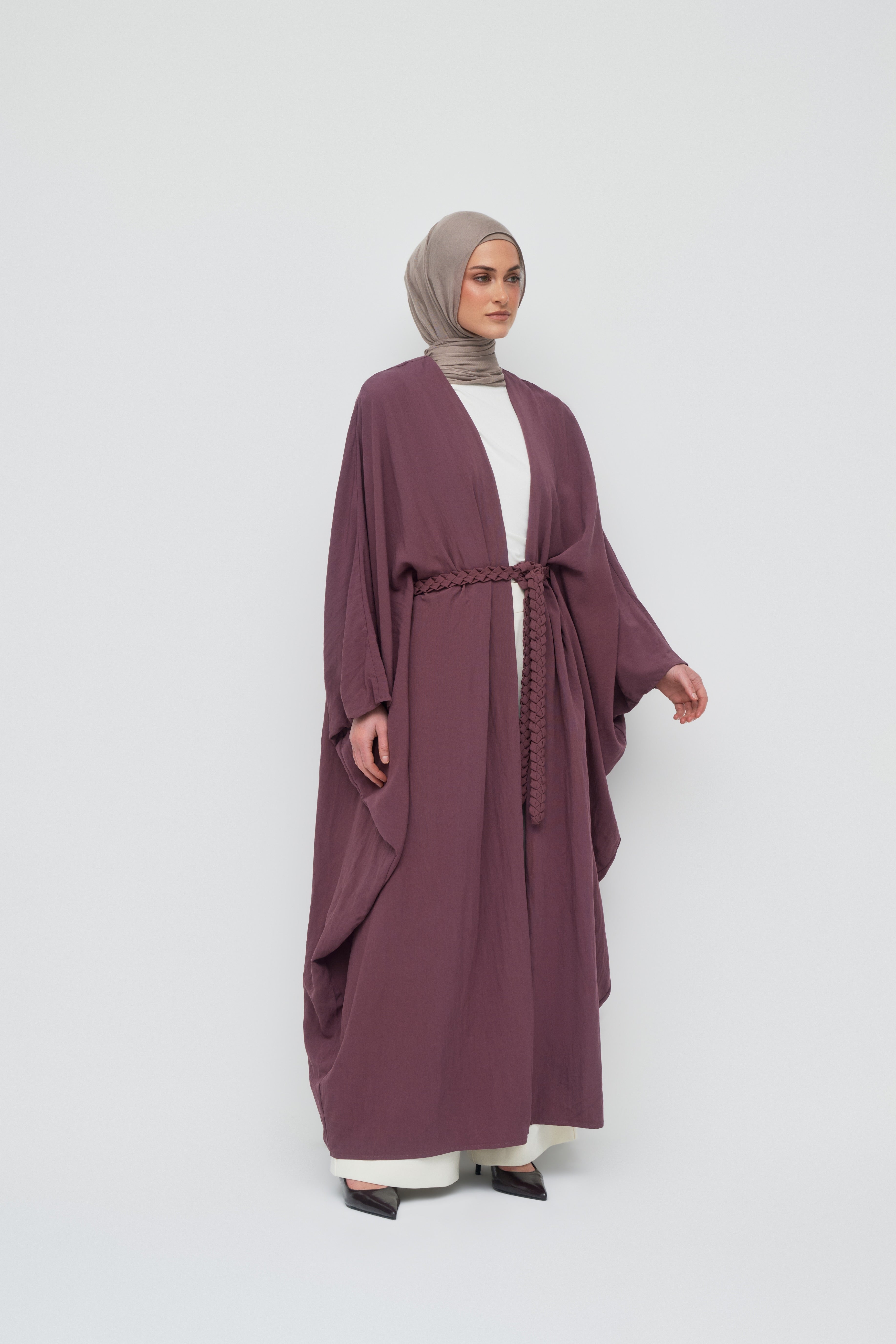 Noor Batwing Open Abaya - Ruby Chocolate