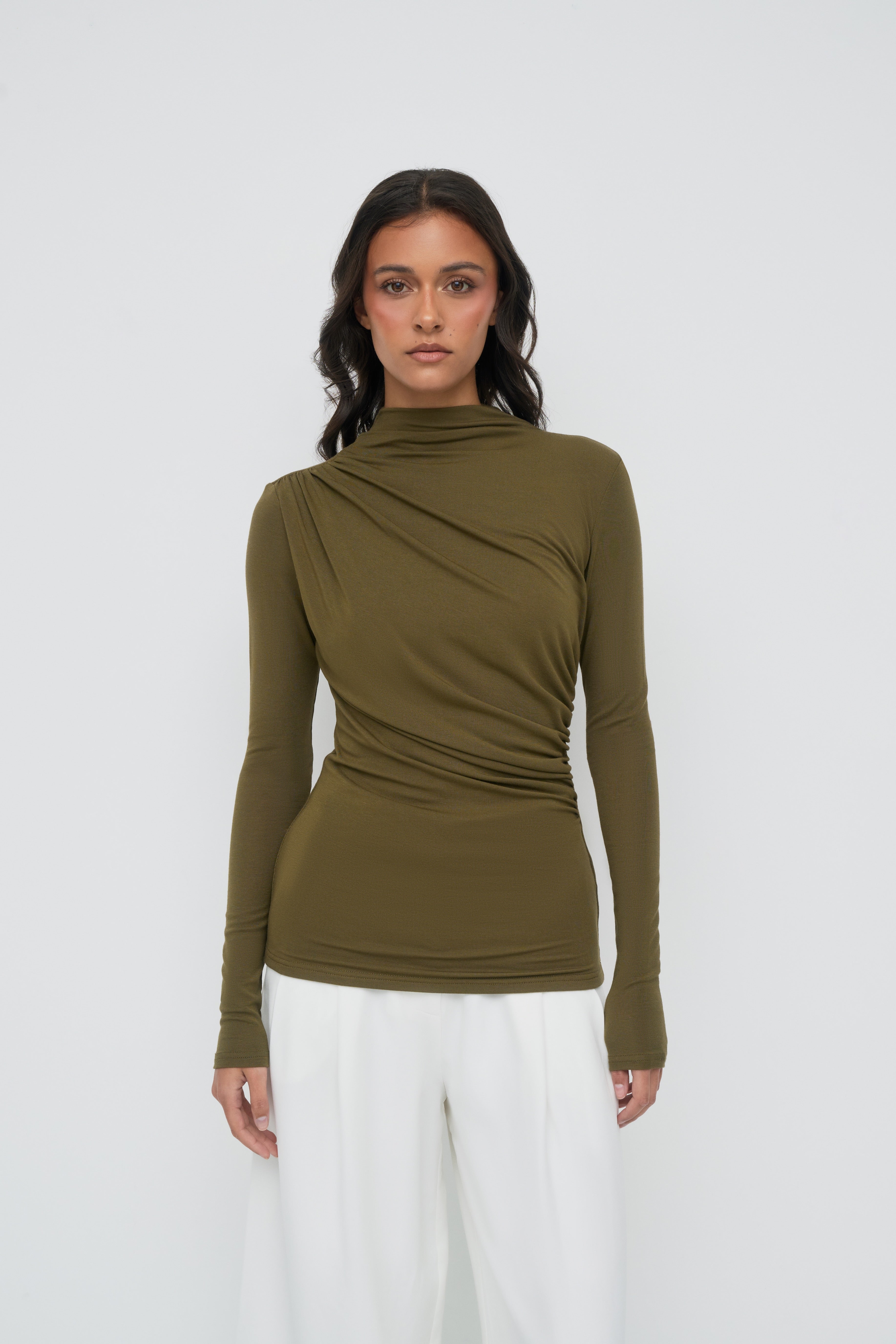 Modal Ruched Top - Olive