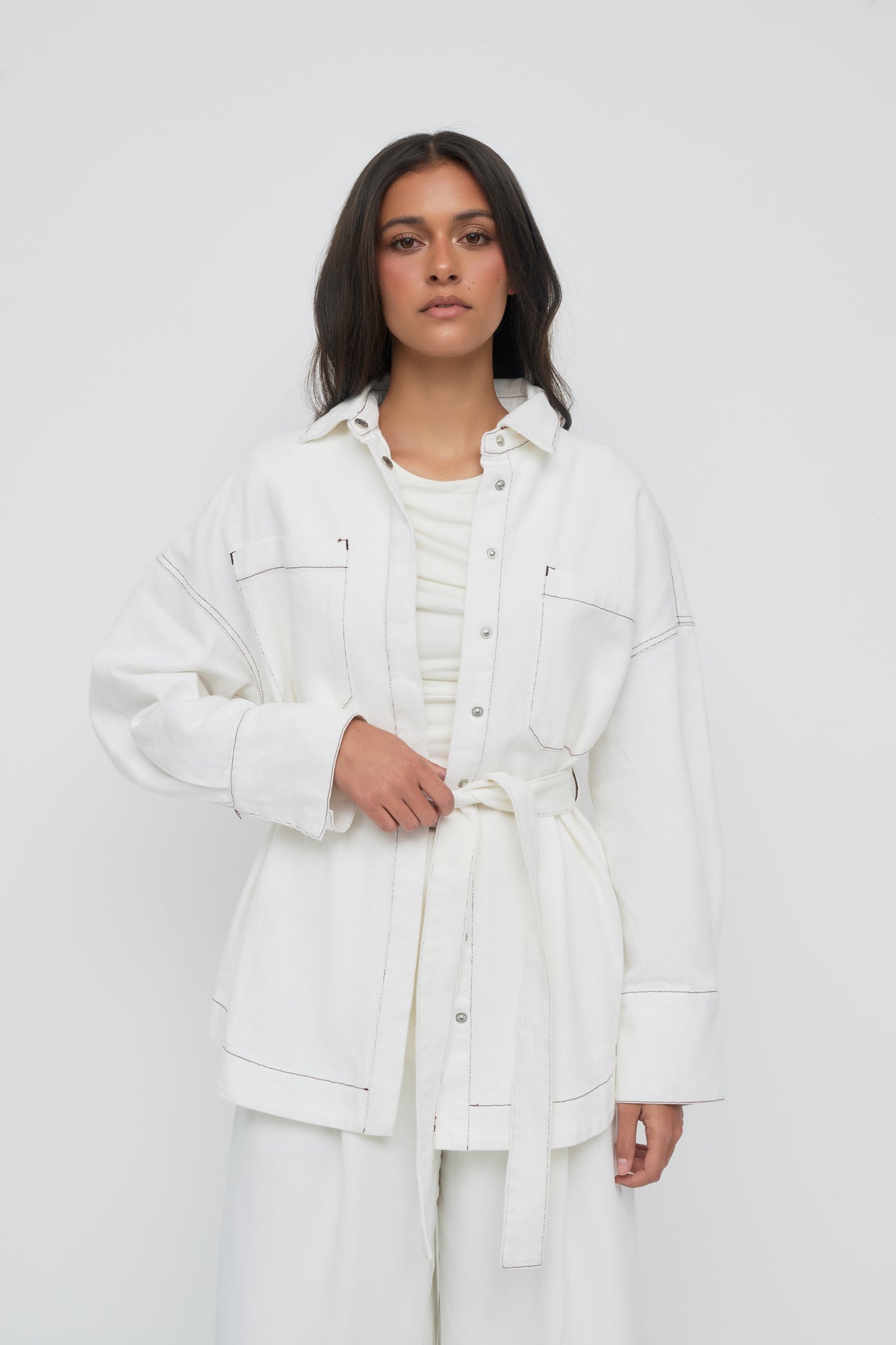 Denim Oversized Shirt - White