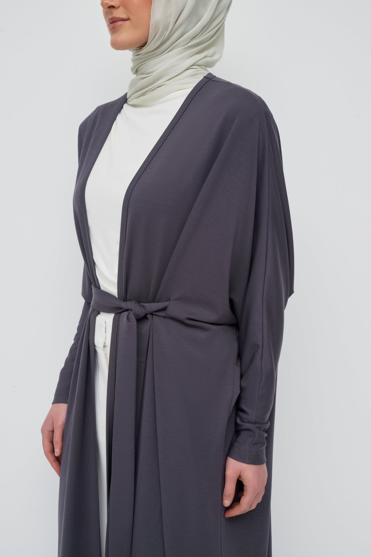 Modal Batwing Tie Abaya - Washed Indigo