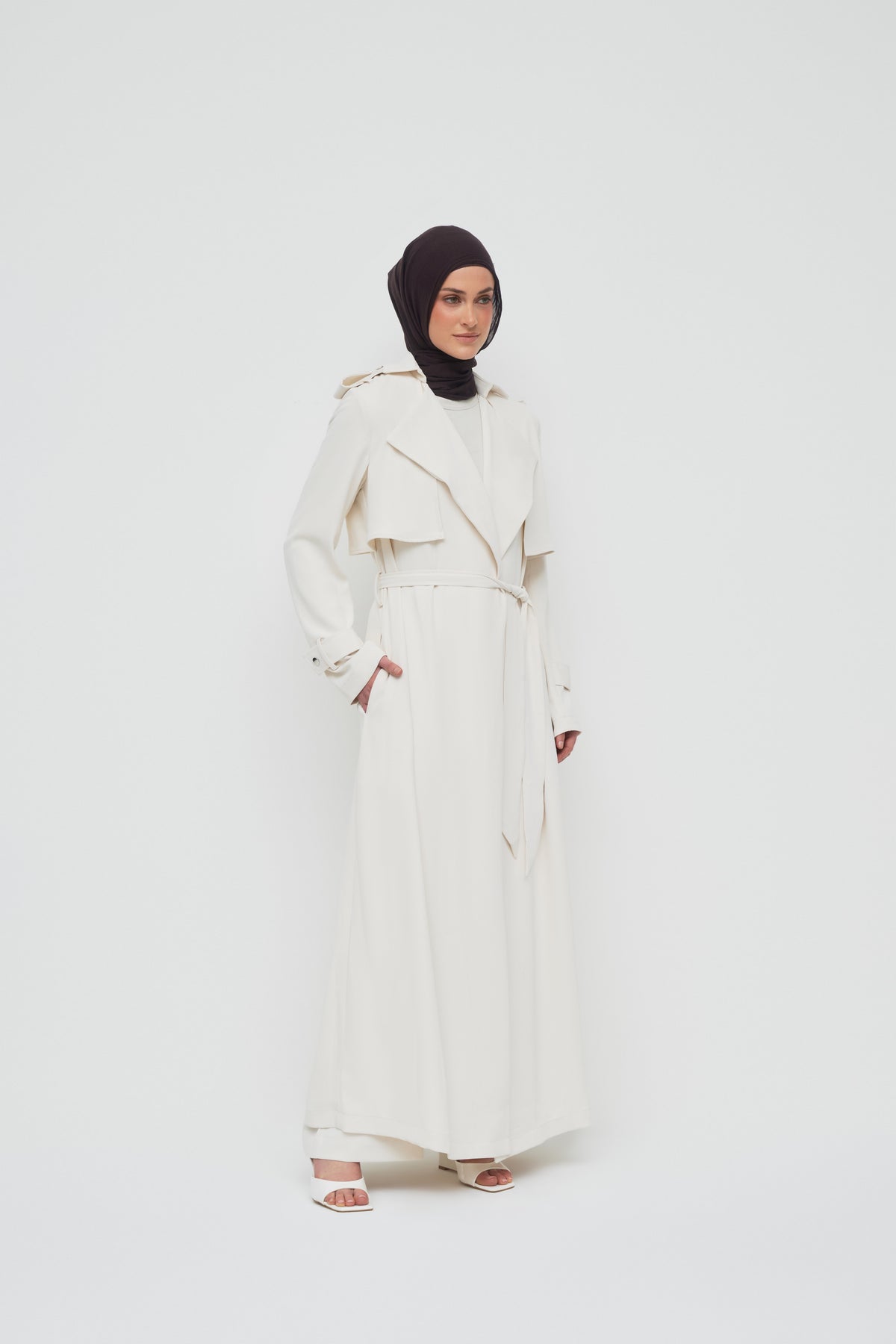 Giselle Crepe Trench Coat - Ivory