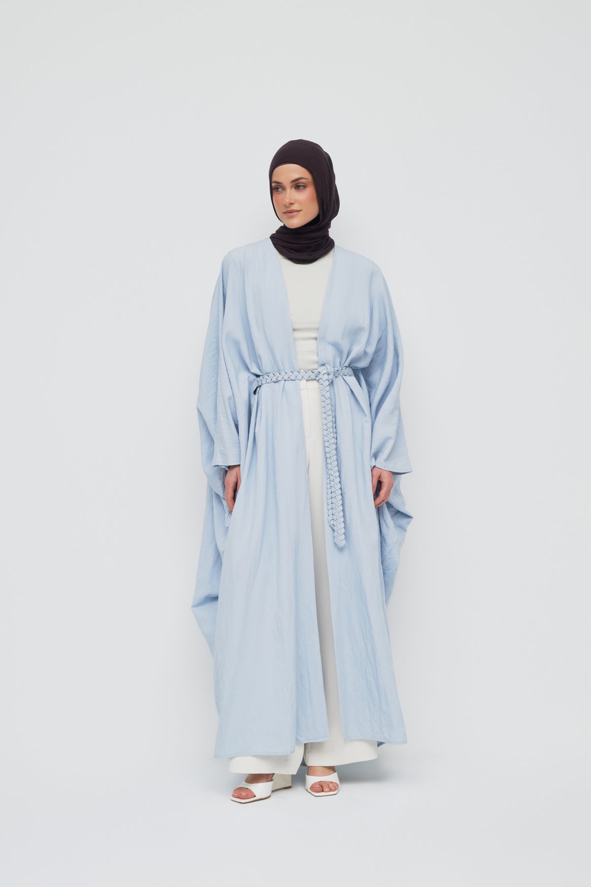 Noor Batwing Open Abaya - Breeze Blue
